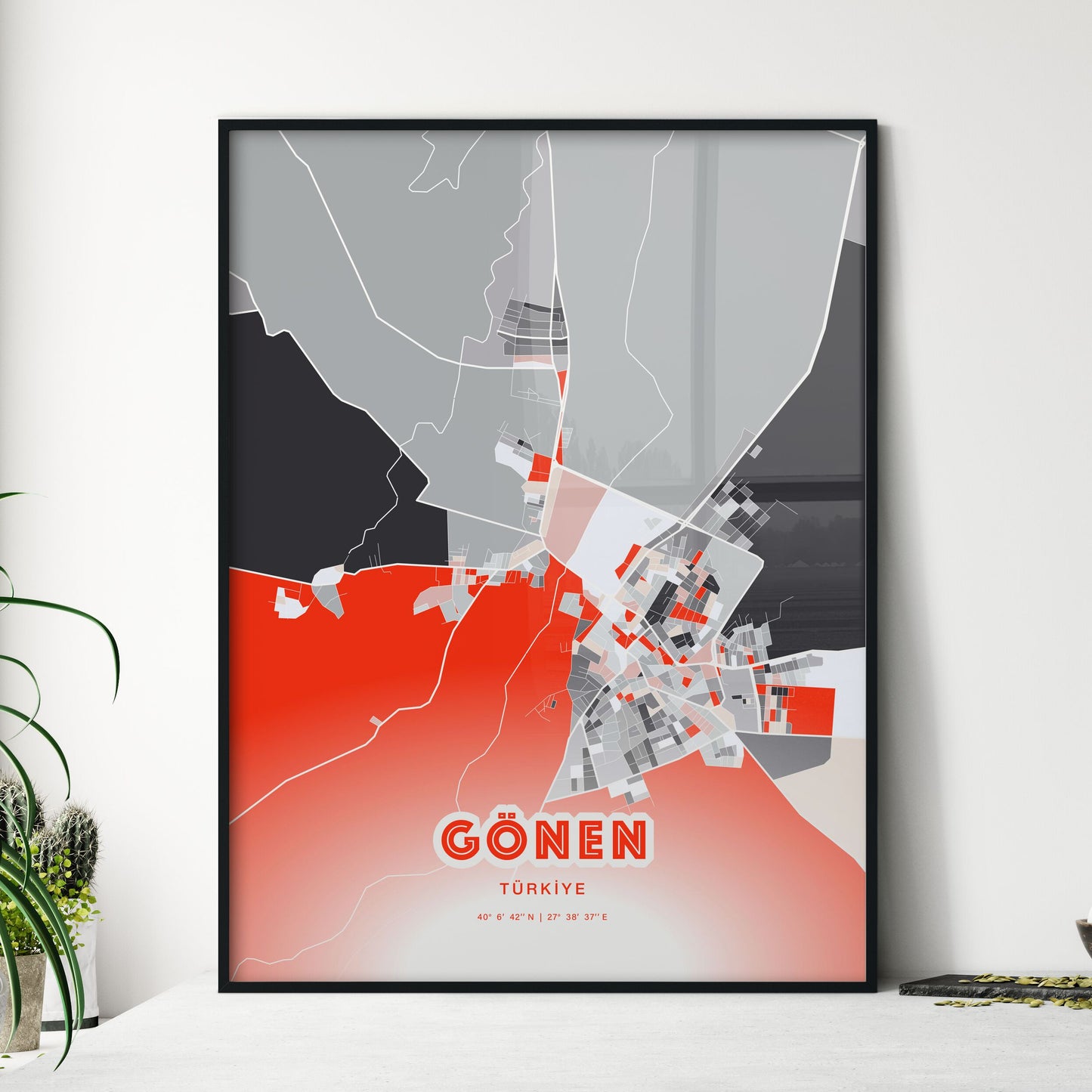 Colorful GÖNEN TURKEY Fine Art Map Modern