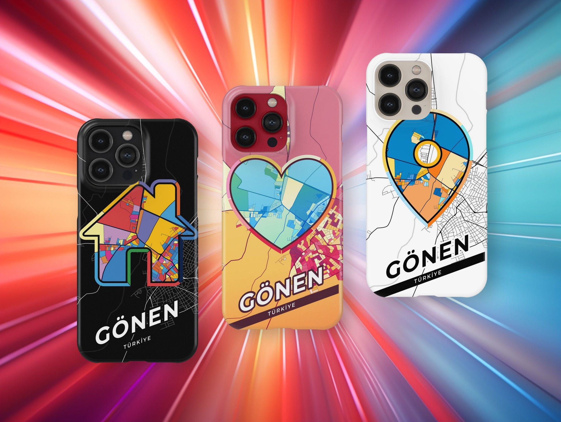 Gönen Turkey slim phone case with colorful icon. Birthday, wedding or housewarming gift. Couple match cases.