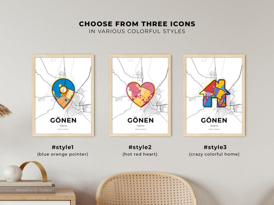 Gönen Turkey maps with colorful icons