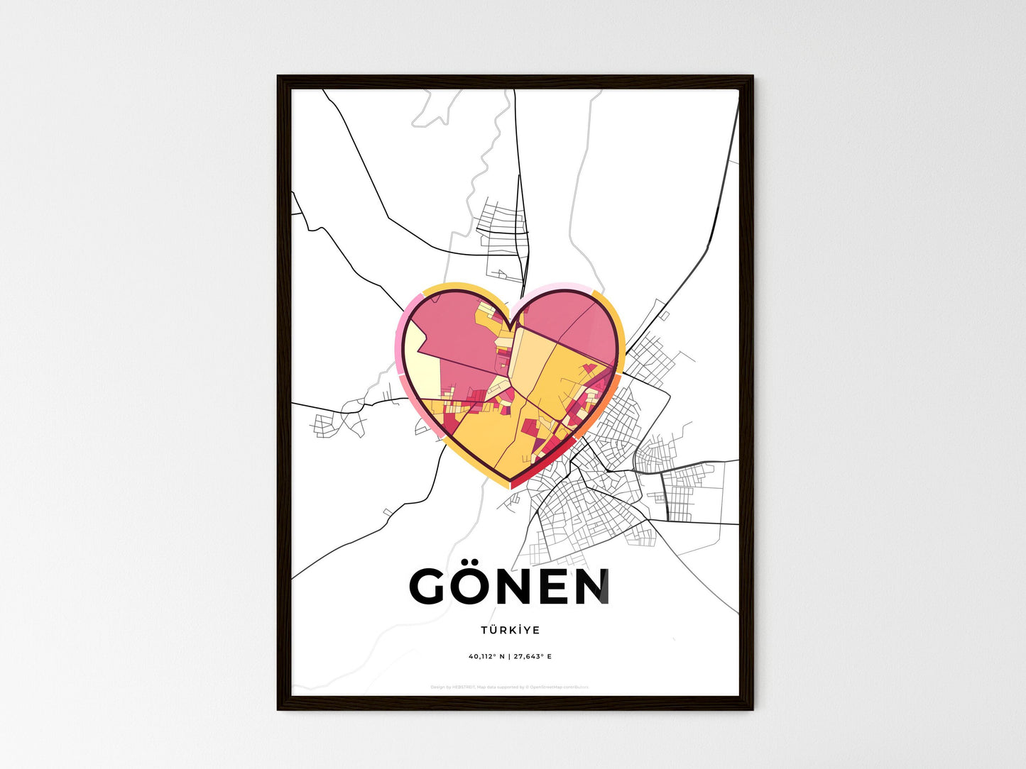 Gönen Turkey wedding art map with heart icon