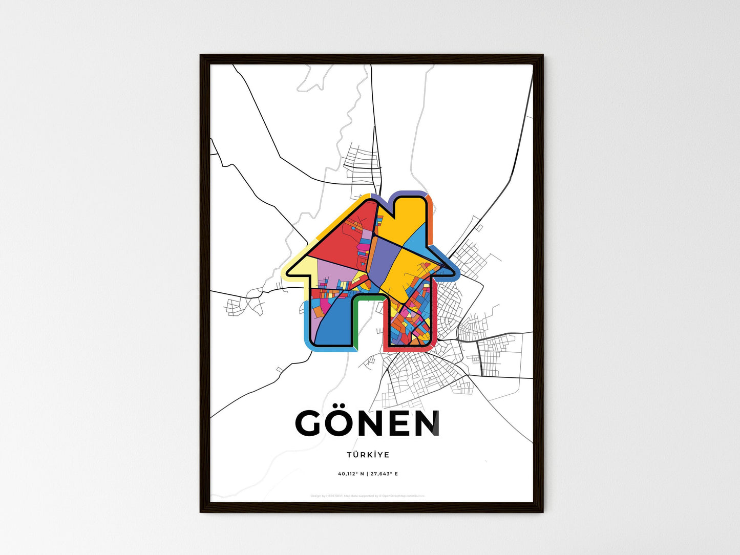 Gönen Turkey wedding art map with home icon