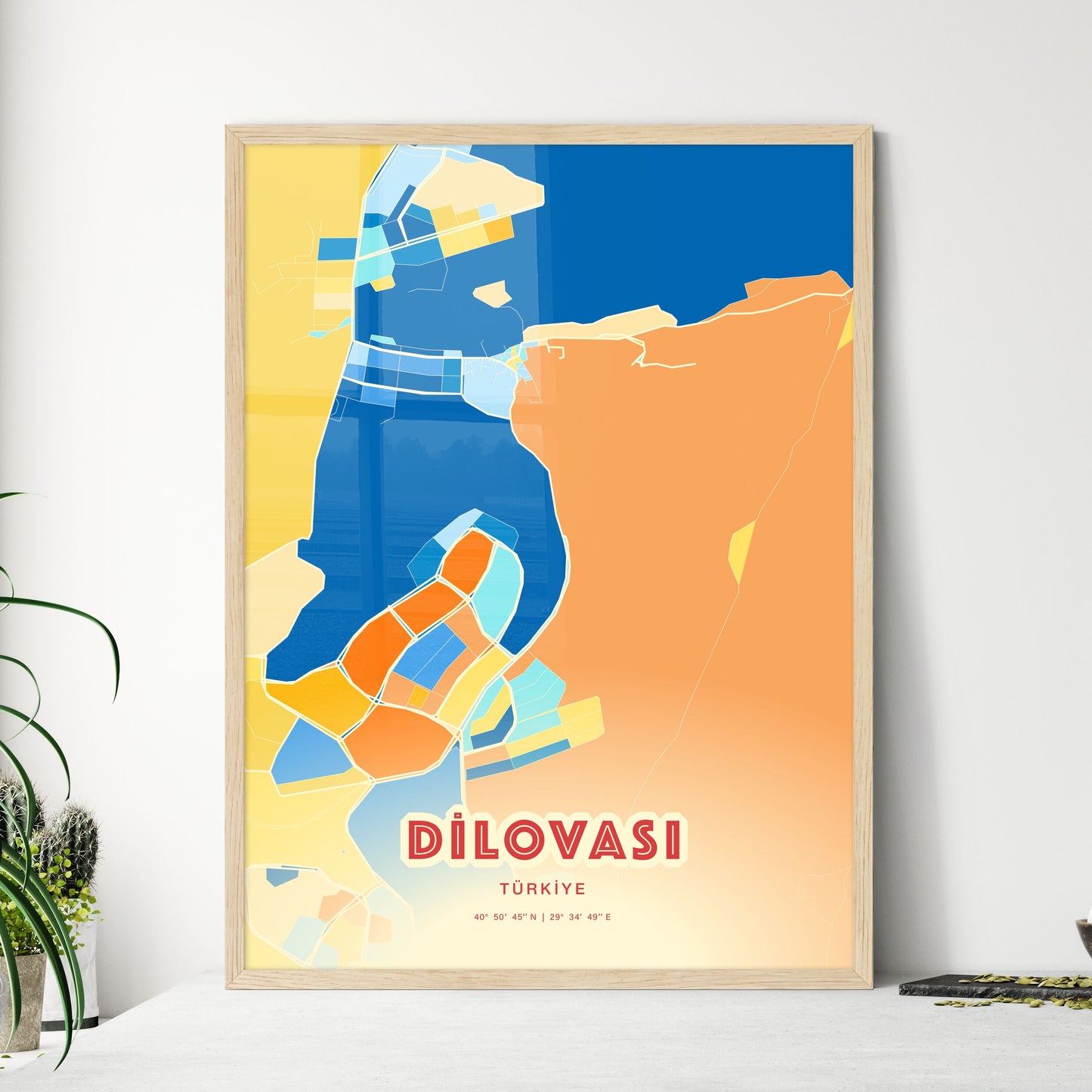 Colorful DILOVASI TURKEY Fine Art Map Blue Orange