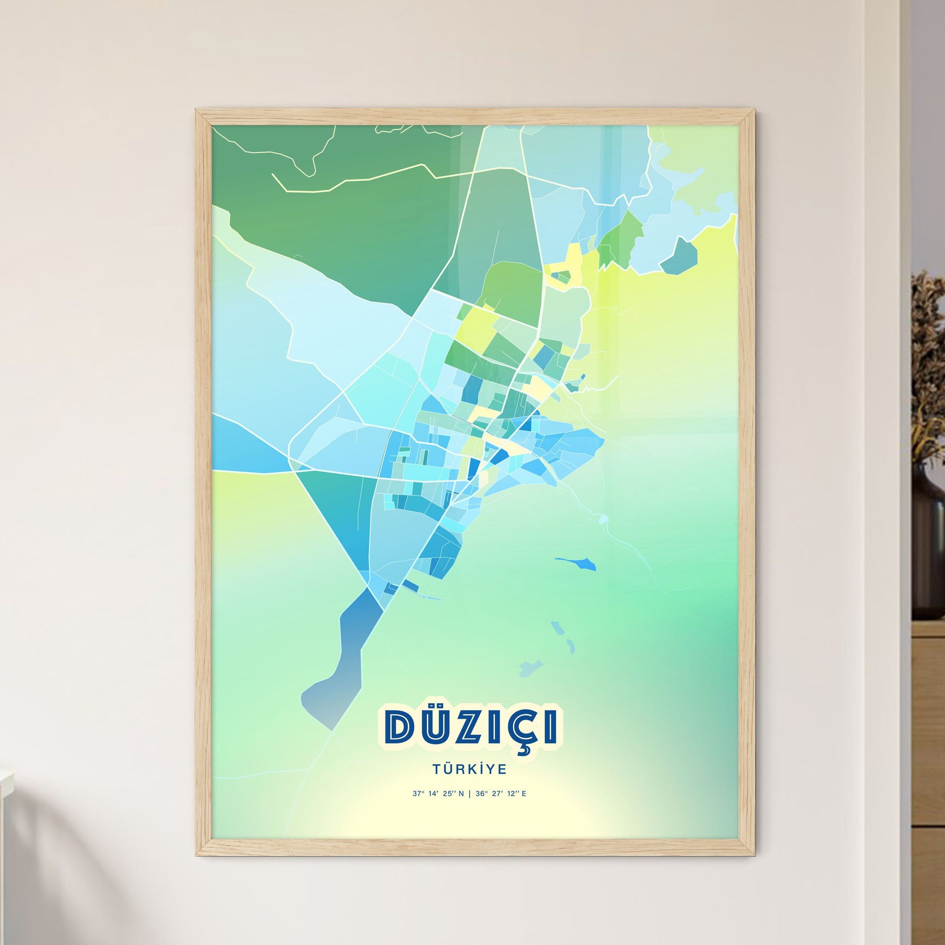 Colorful DÜZIÇI TURKEY Fine Art Map Cool Blue