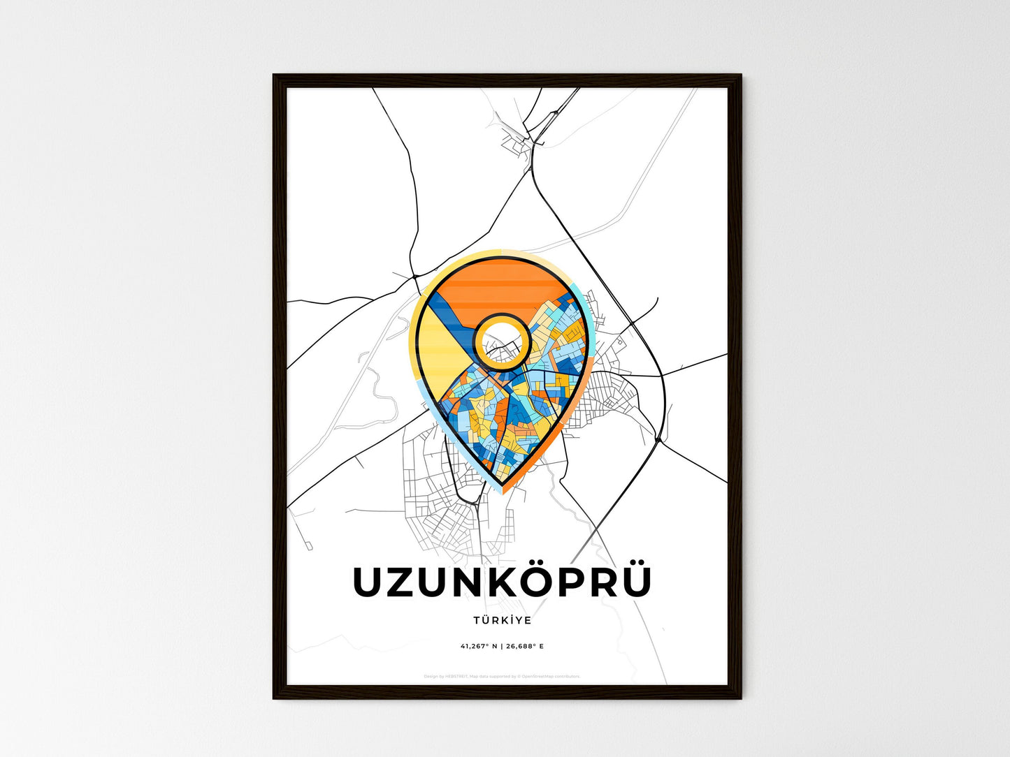 Uzunköprü Turkey wedding art map with pointer icon