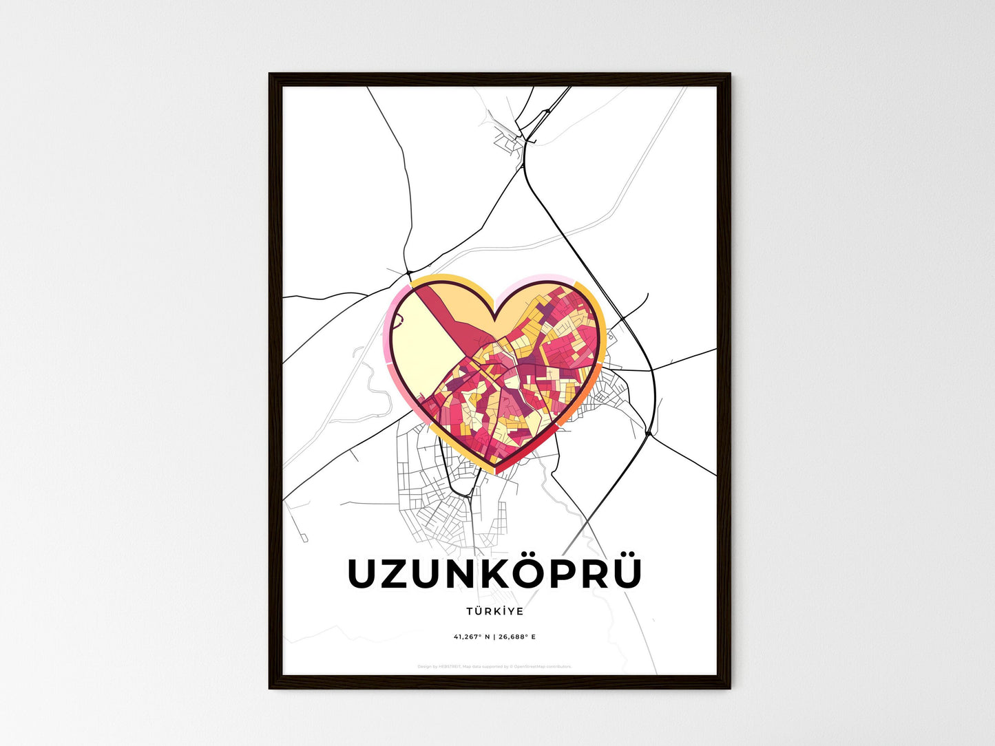 Uzunköprü Turkey wedding art map with heart icon