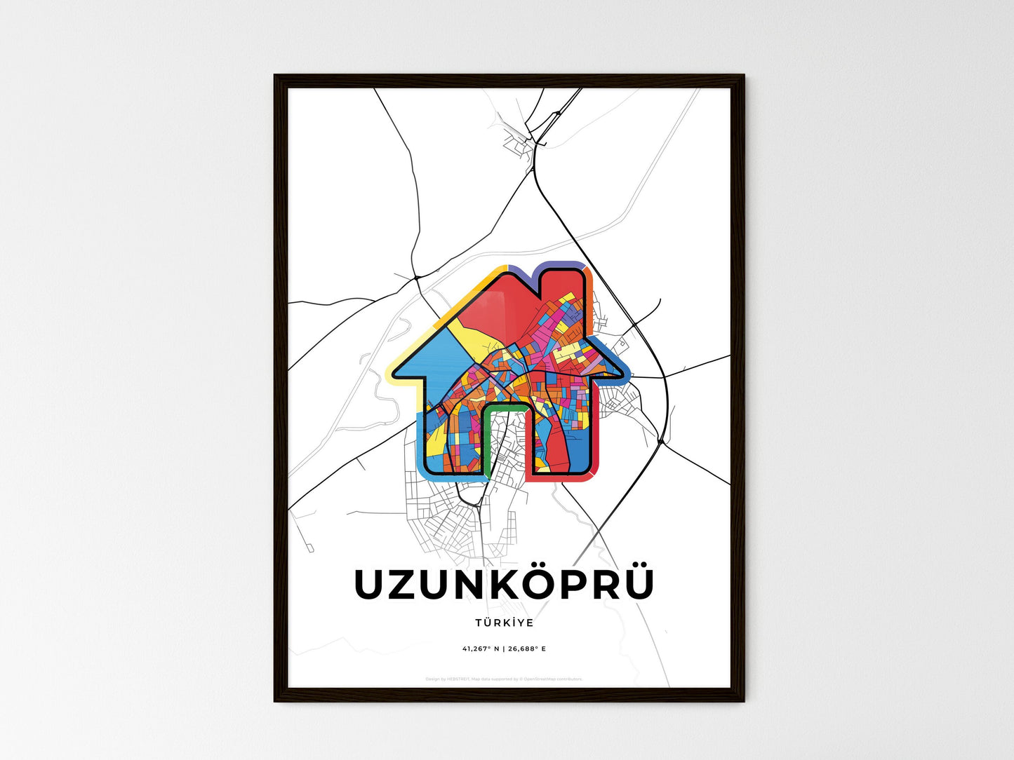 Uzunköprü Turkey wedding art map with home icon