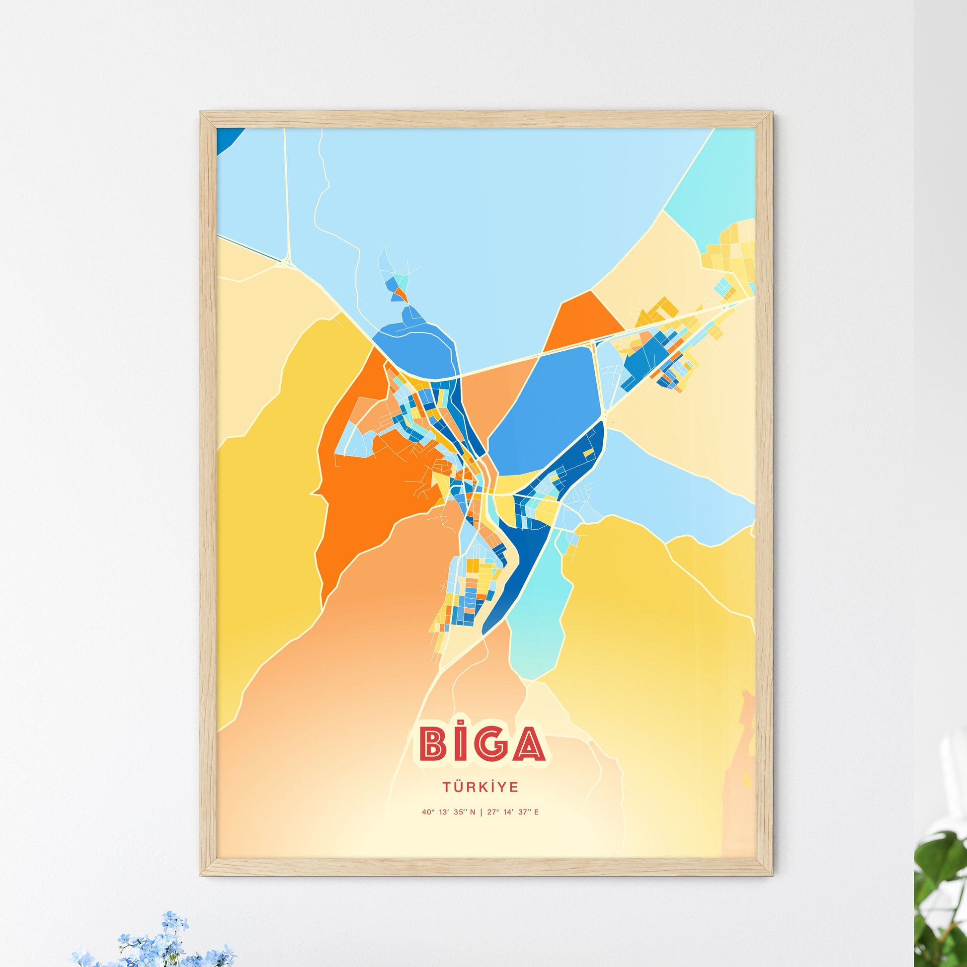 Colorful BIGA TURKEY Fine Art Map Blue Orange