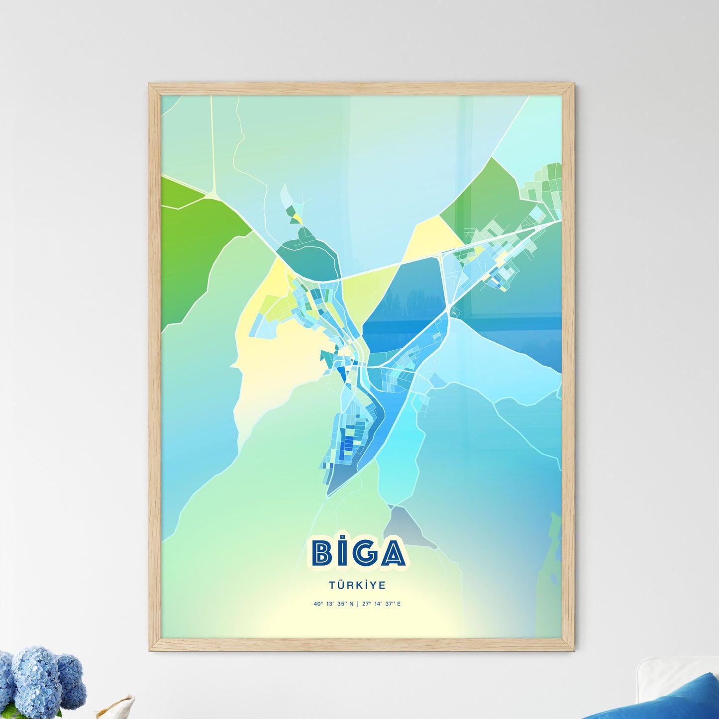 Colorful BIGA TURKEY Fine Art Map Cool Blue