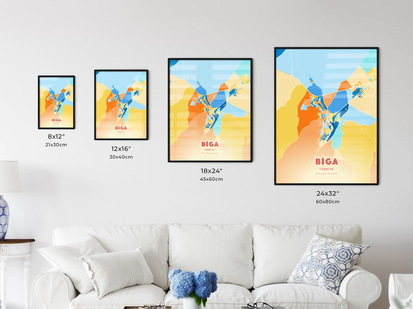 Colorful BIGA TURKEY Fine Art Map Blue Orange