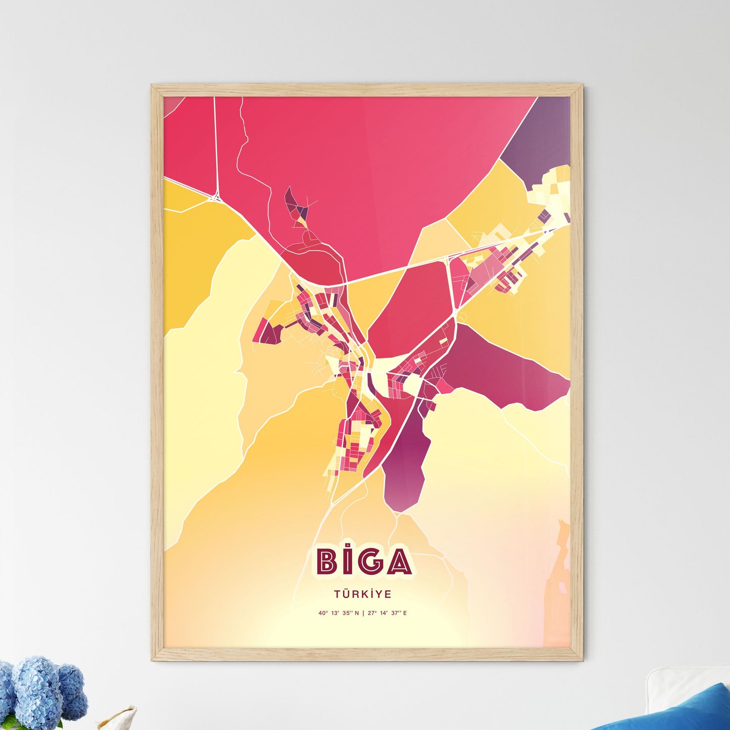 Colorful BIGA TURKEY Fine Art Map Hot Red