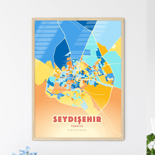 Colorful SEYDIŞEHIR TURKEY Fine Art Map Blue Orange