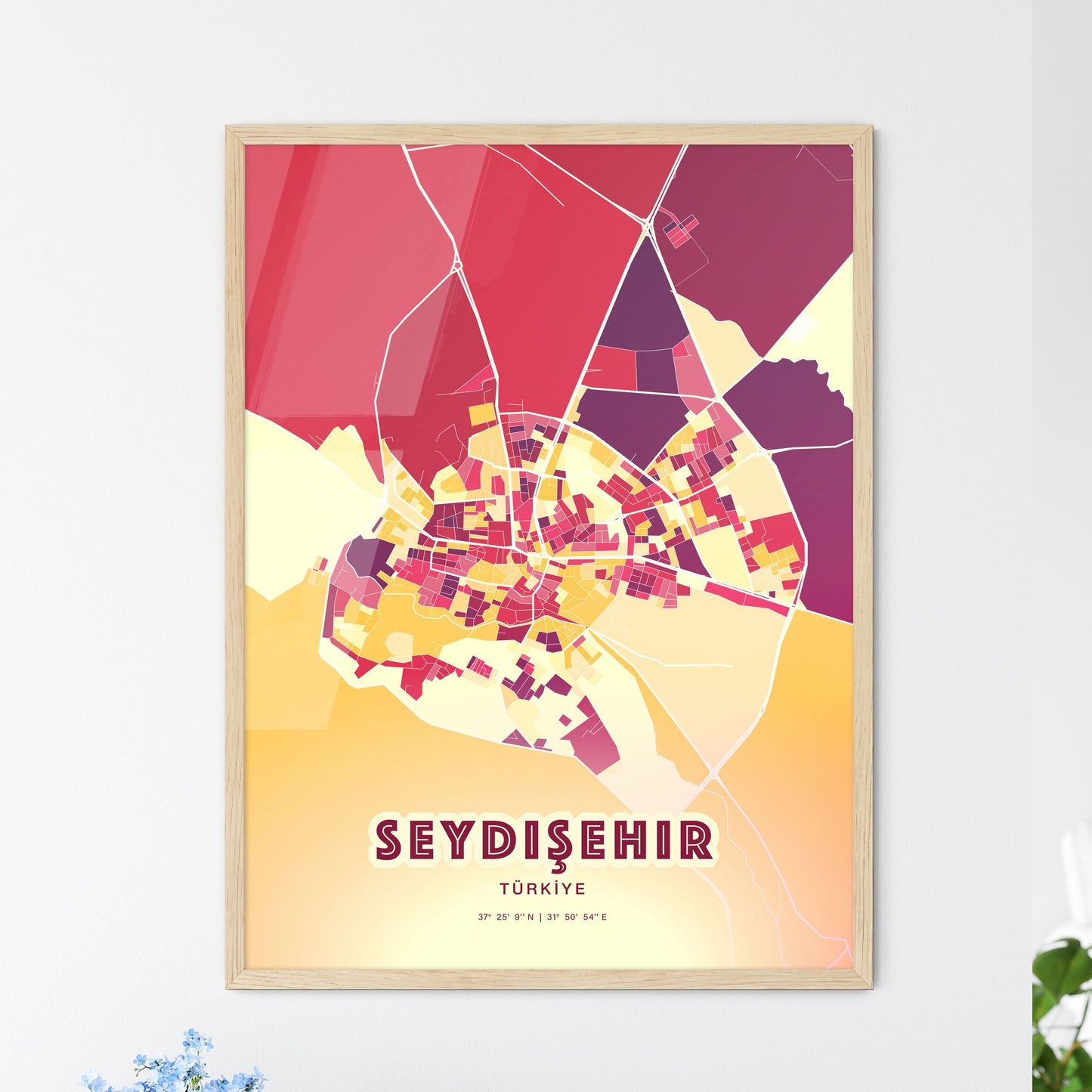 Colorful SEYDIŞEHIR TURKEY Fine Art Map Hot Red