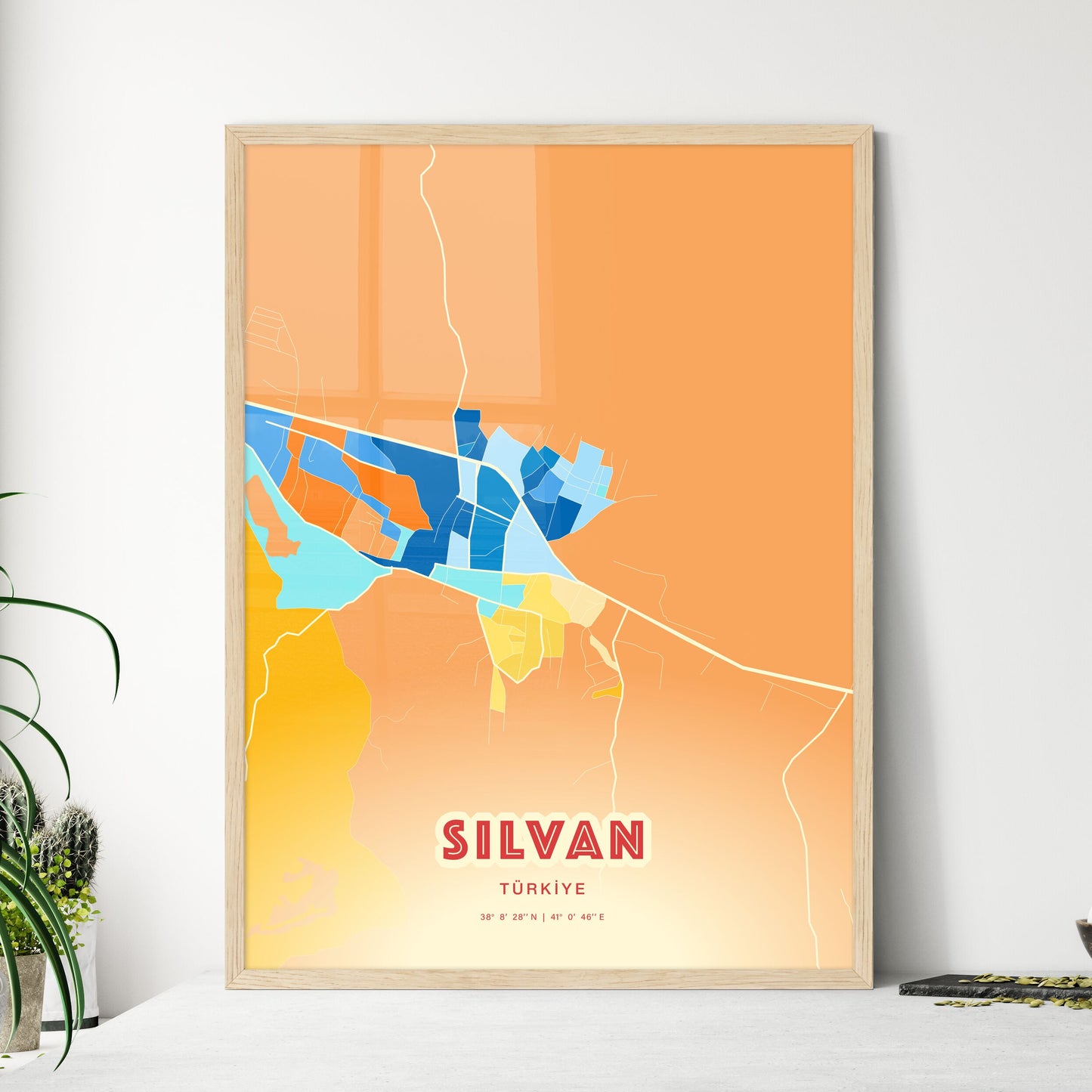 Colorful SILVAN TURKEY Fine Art Map Blue Orange