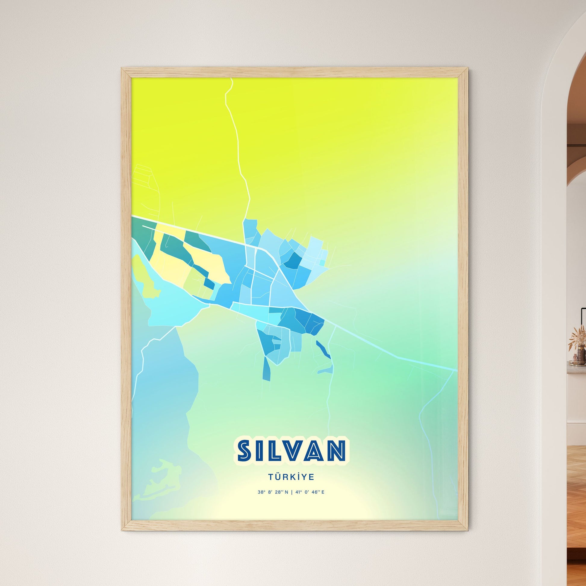 Colorful SILVAN TURKEY Fine Art Map Cool Blue