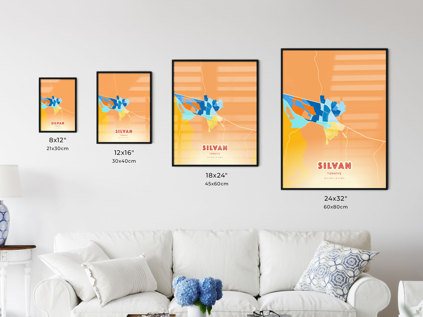 Colorful SILVAN TURKEY Fine Art Map Blue Orange