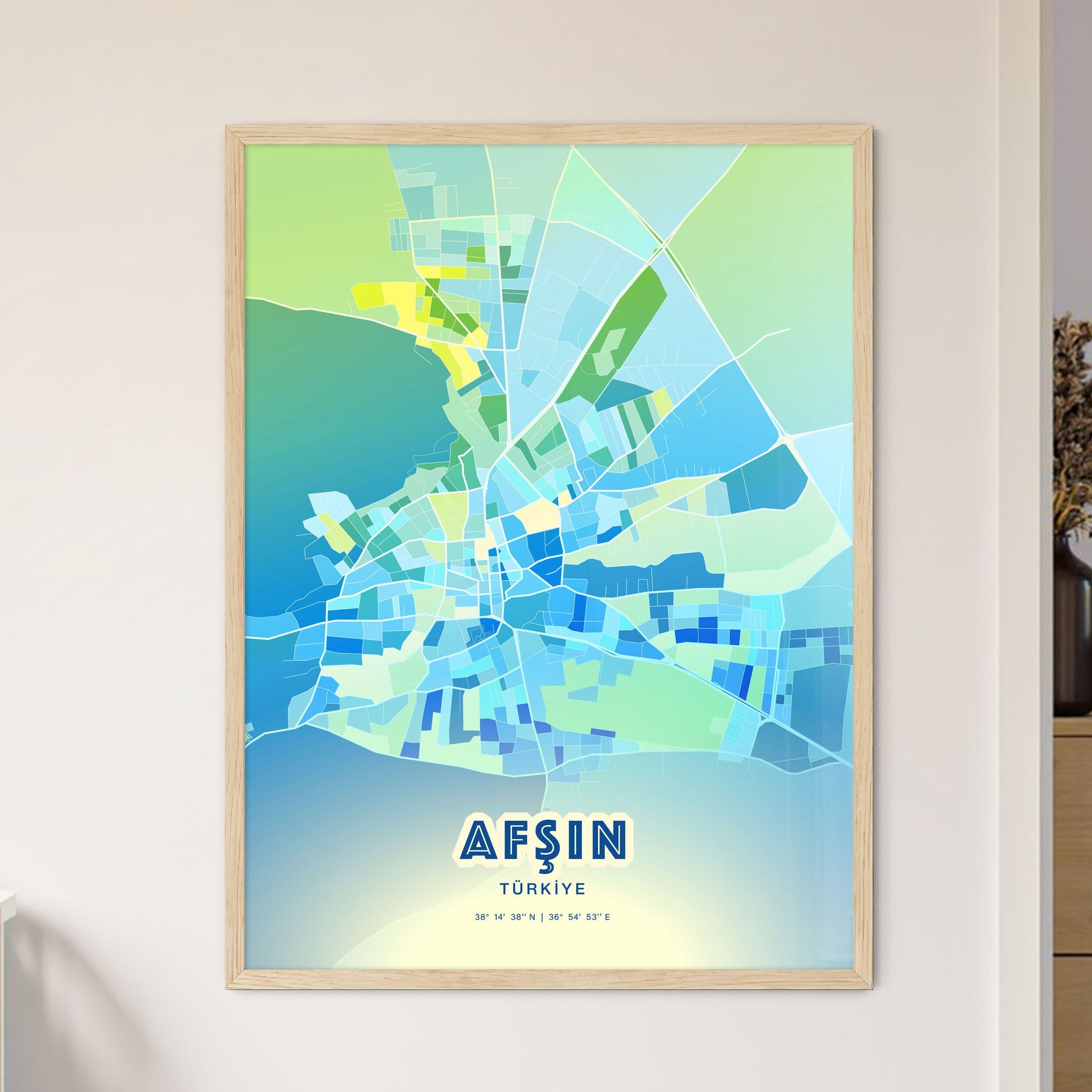 Colorful AFŞIN TURKEY Fine Art Map Cool Blue