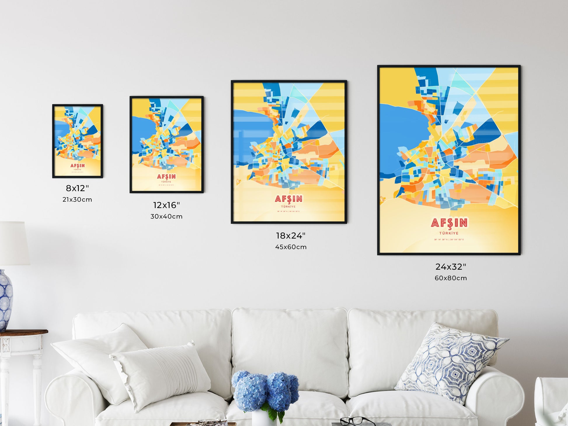 Colorful AFŞIN TURKEY Fine Art Map Blue Orange