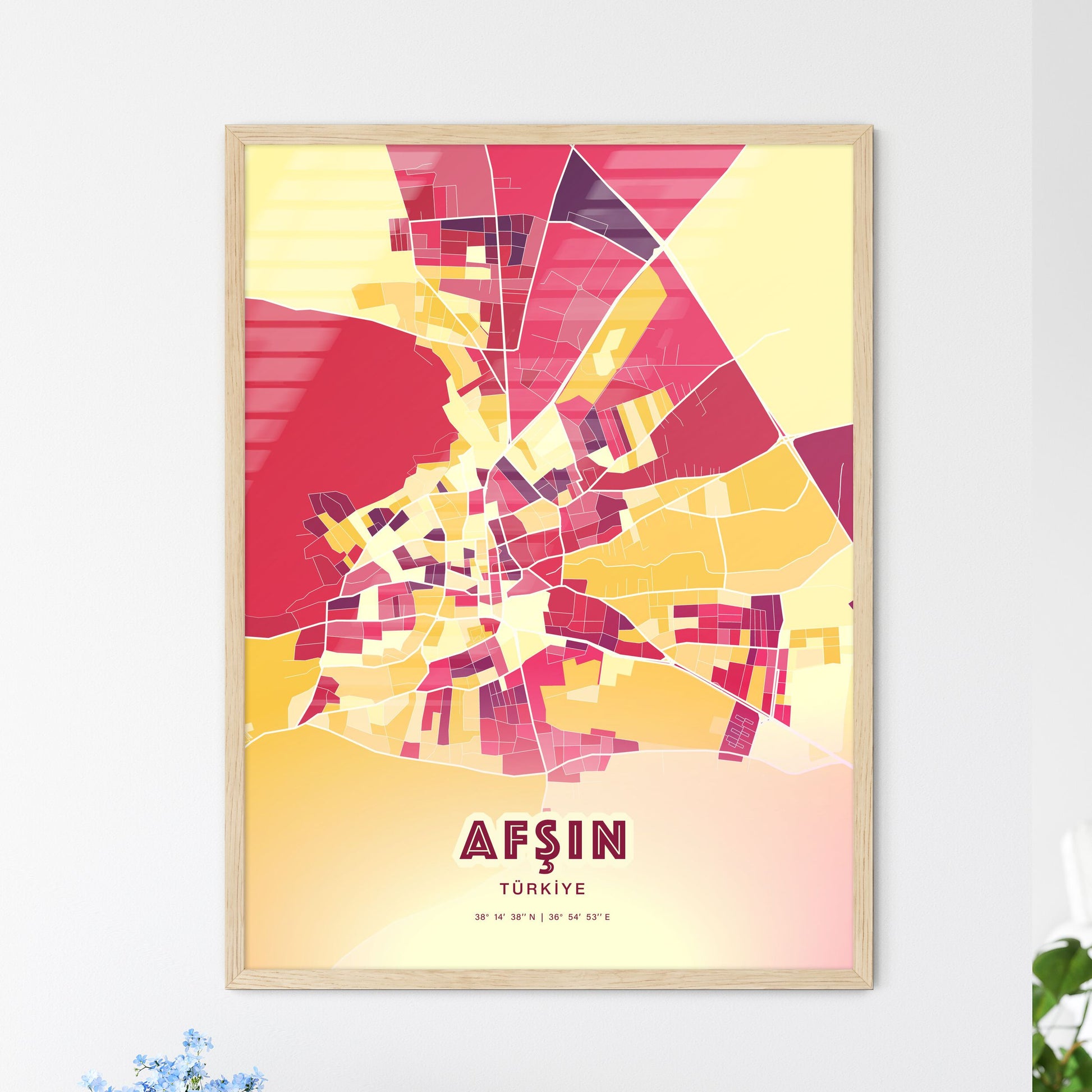 Colorful AFŞIN TURKEY Fine Art Map Hot Red