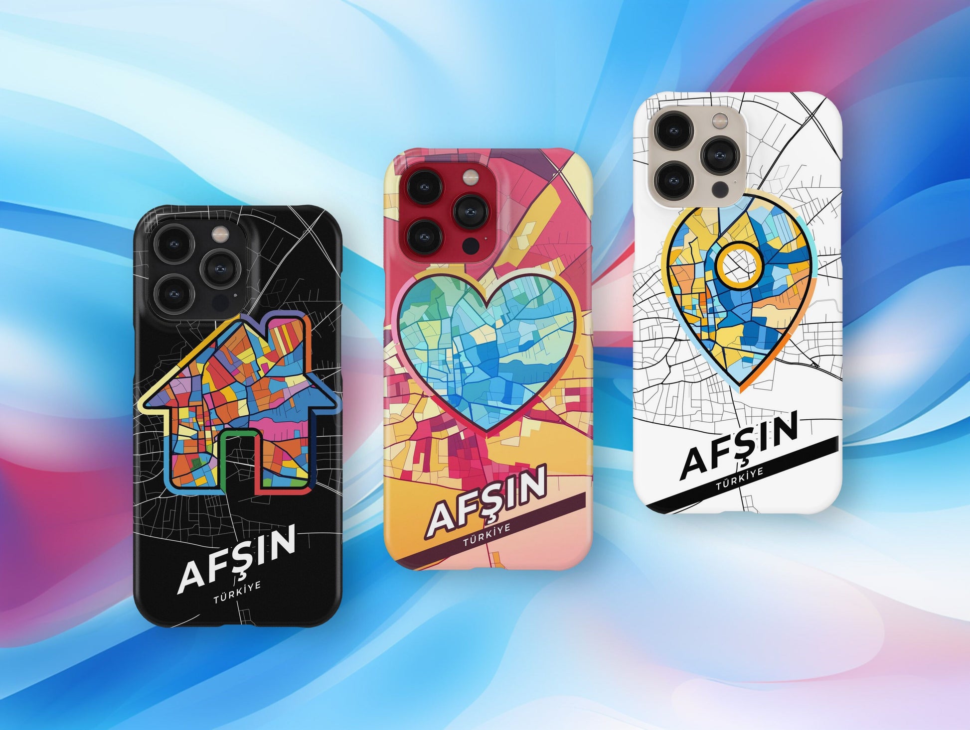 Afşin Turkey slim phone case with colorful icon. Birthday, wedding or housewarming gift. Couple match cases.