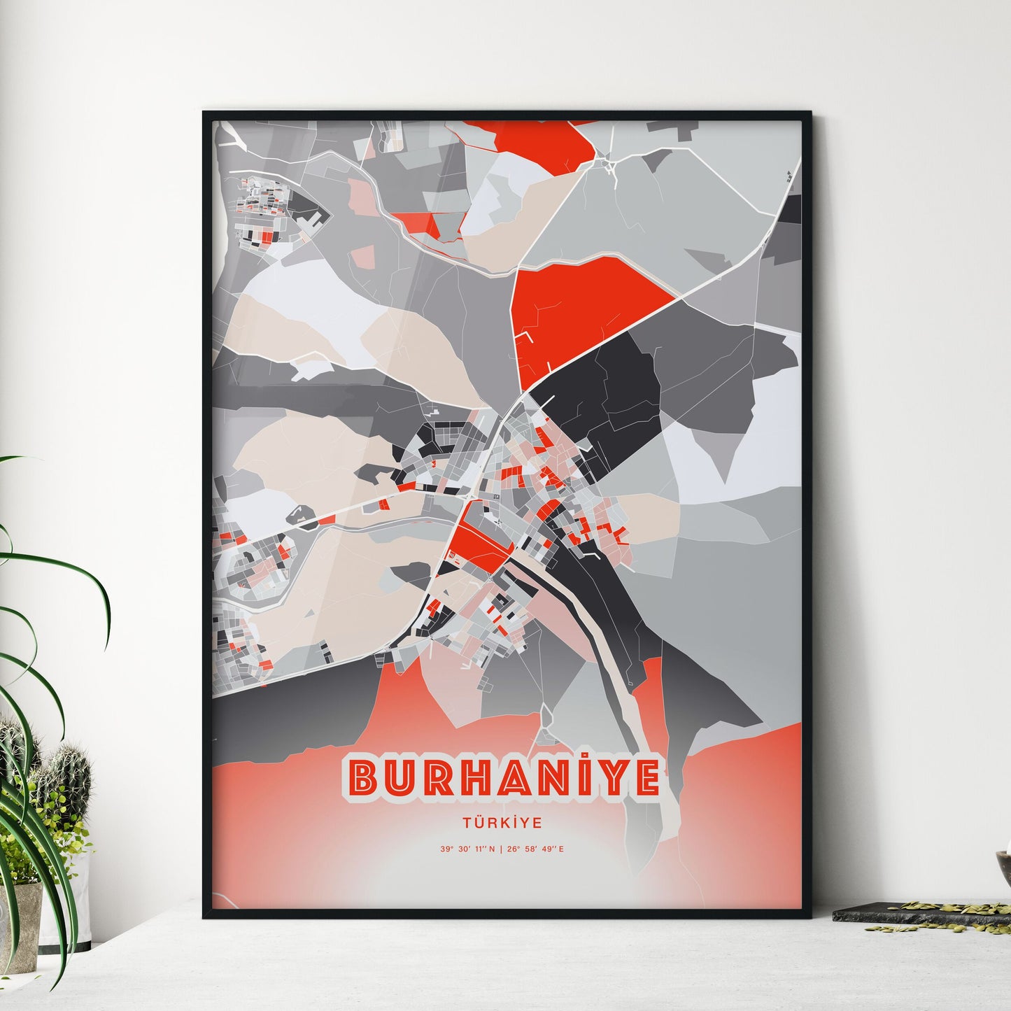 Colorful BURHANIYE TURKEY Fine Art Map Modern