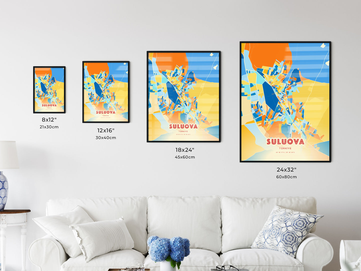 Colorful SULUOVA TURKEY Fine Art Map Blue Orange