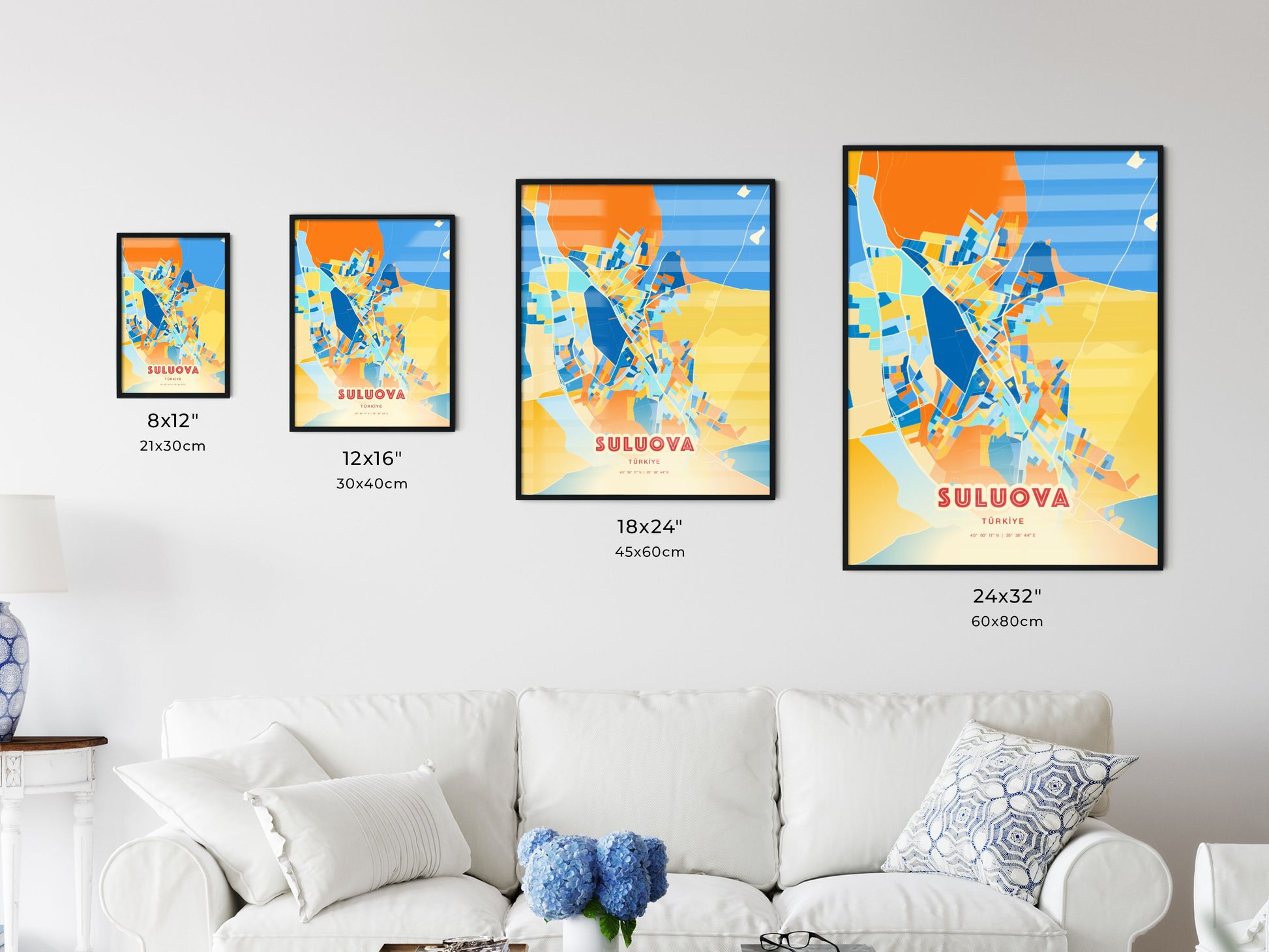 Colorful SULUOVA TURKEY Fine Art Map Blue Orange