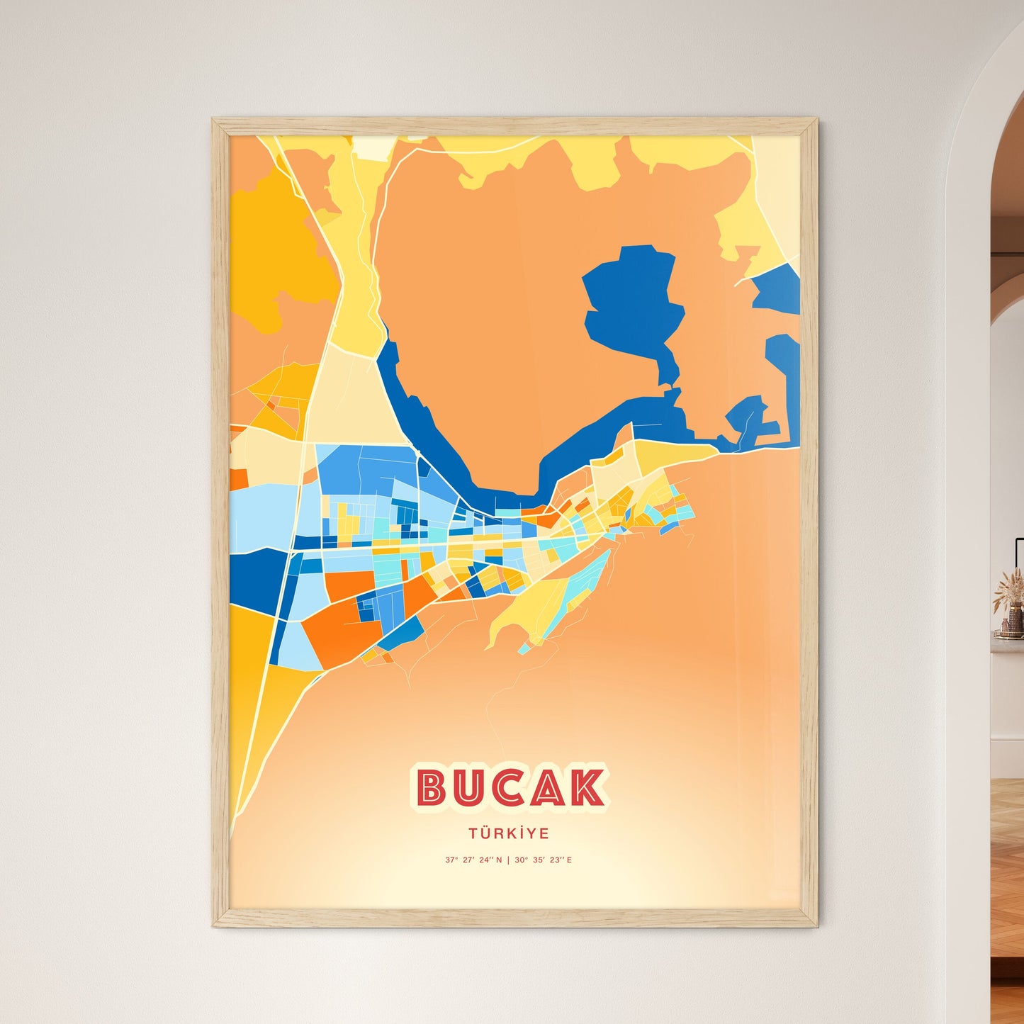 Colorful BUCAK TURKEY Fine Art Map Blue Orange