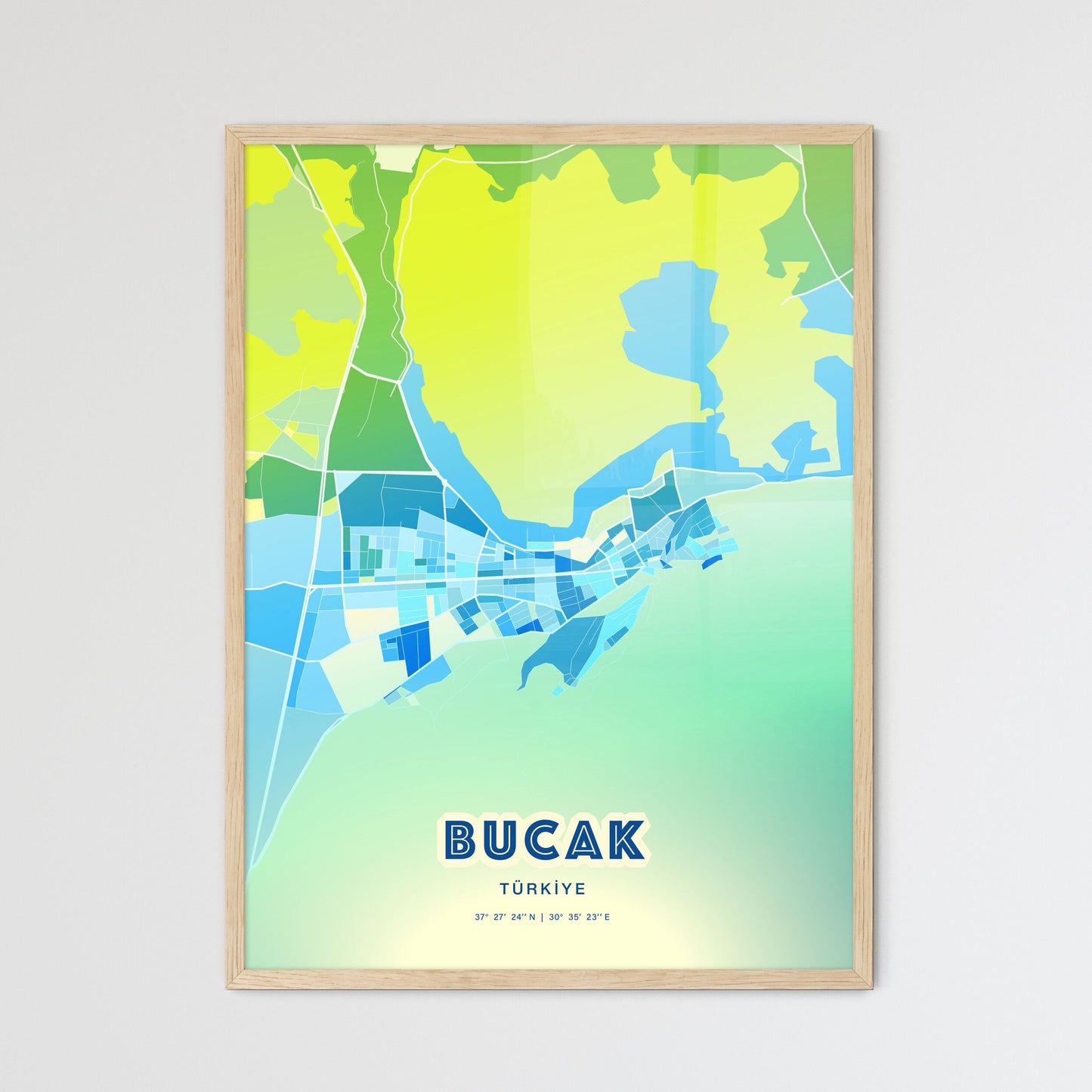 Colorful BUCAK TURKEY Fine Art Map Cool Blue