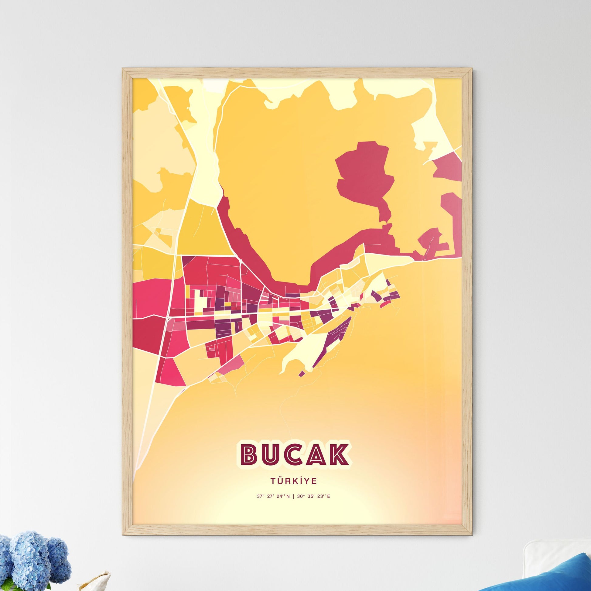 Colorful BUCAK TURKEY Fine Art Map Hot Red