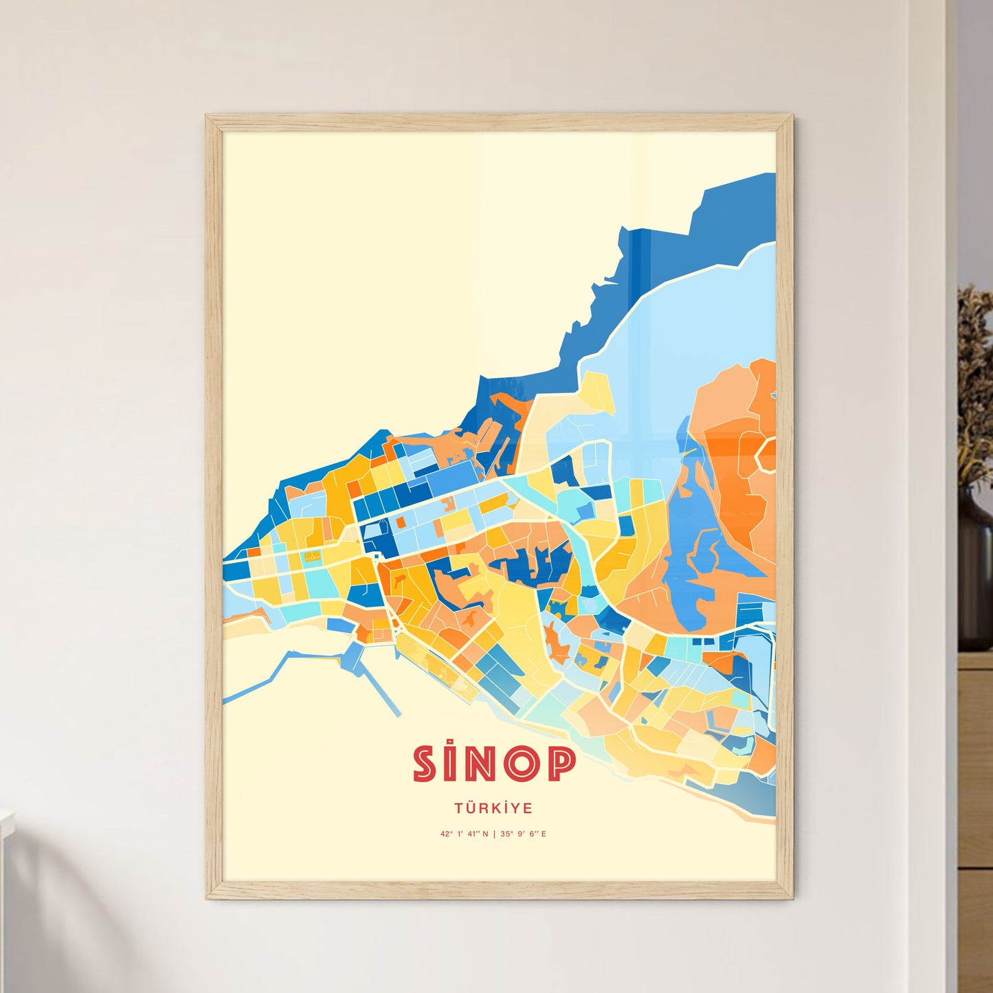 Colorful SINOP TURKEY Fine Art Map Blue Orange