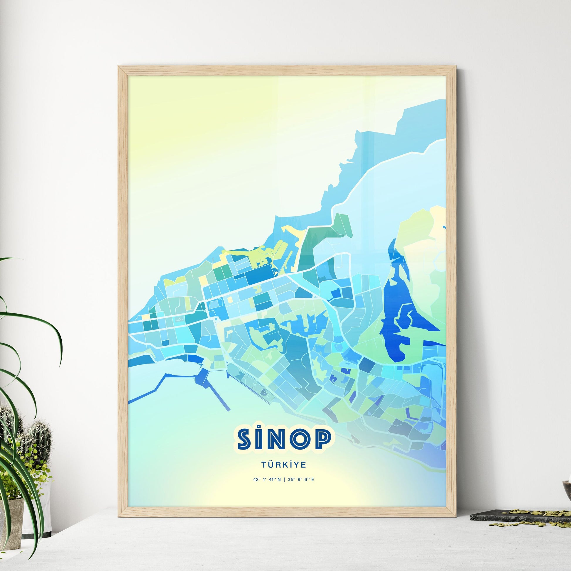 Colorful SINOP TURKEY Fine Art Map Cool Blue