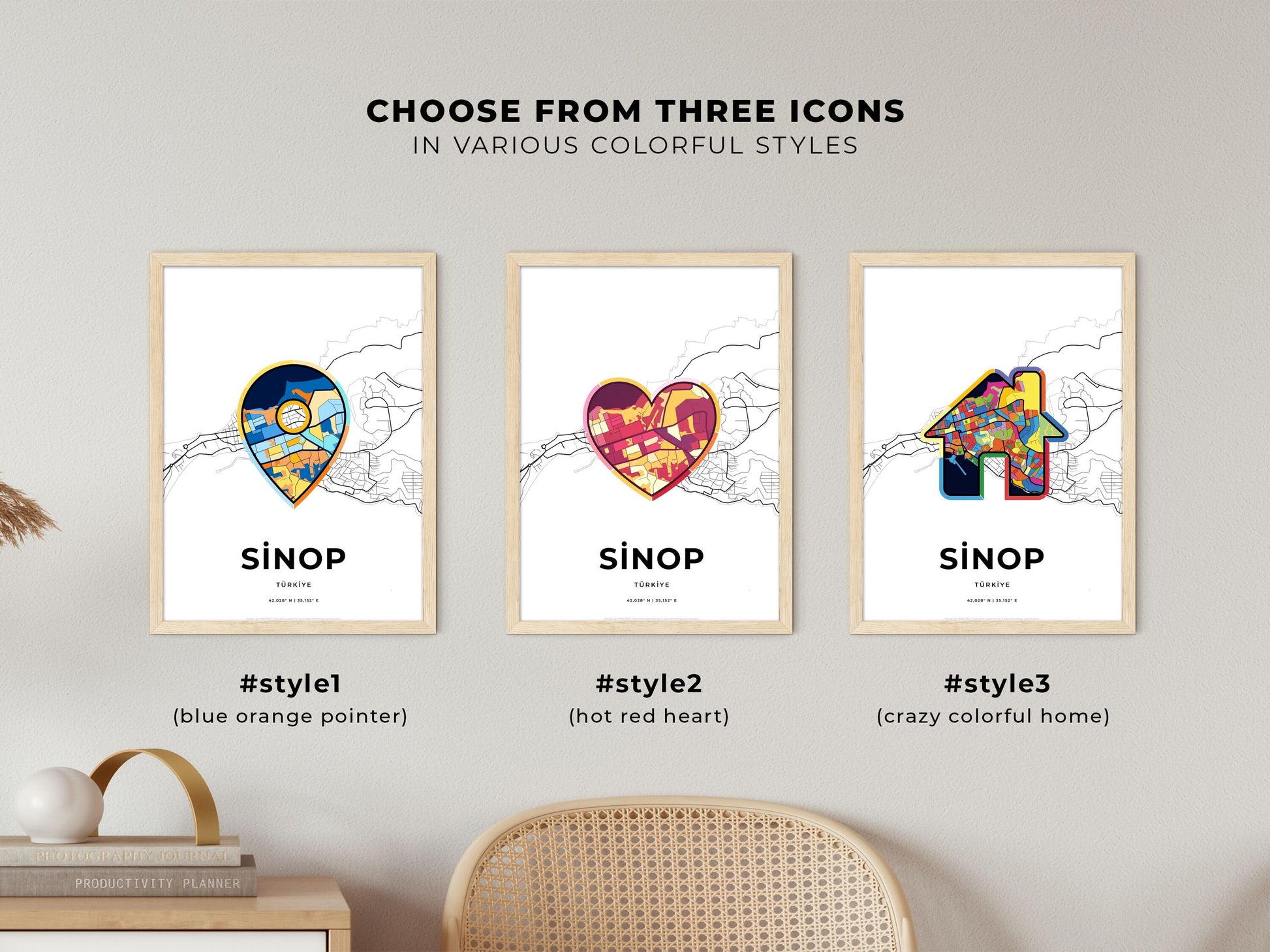 Sinop Turkey maps with colorful icons