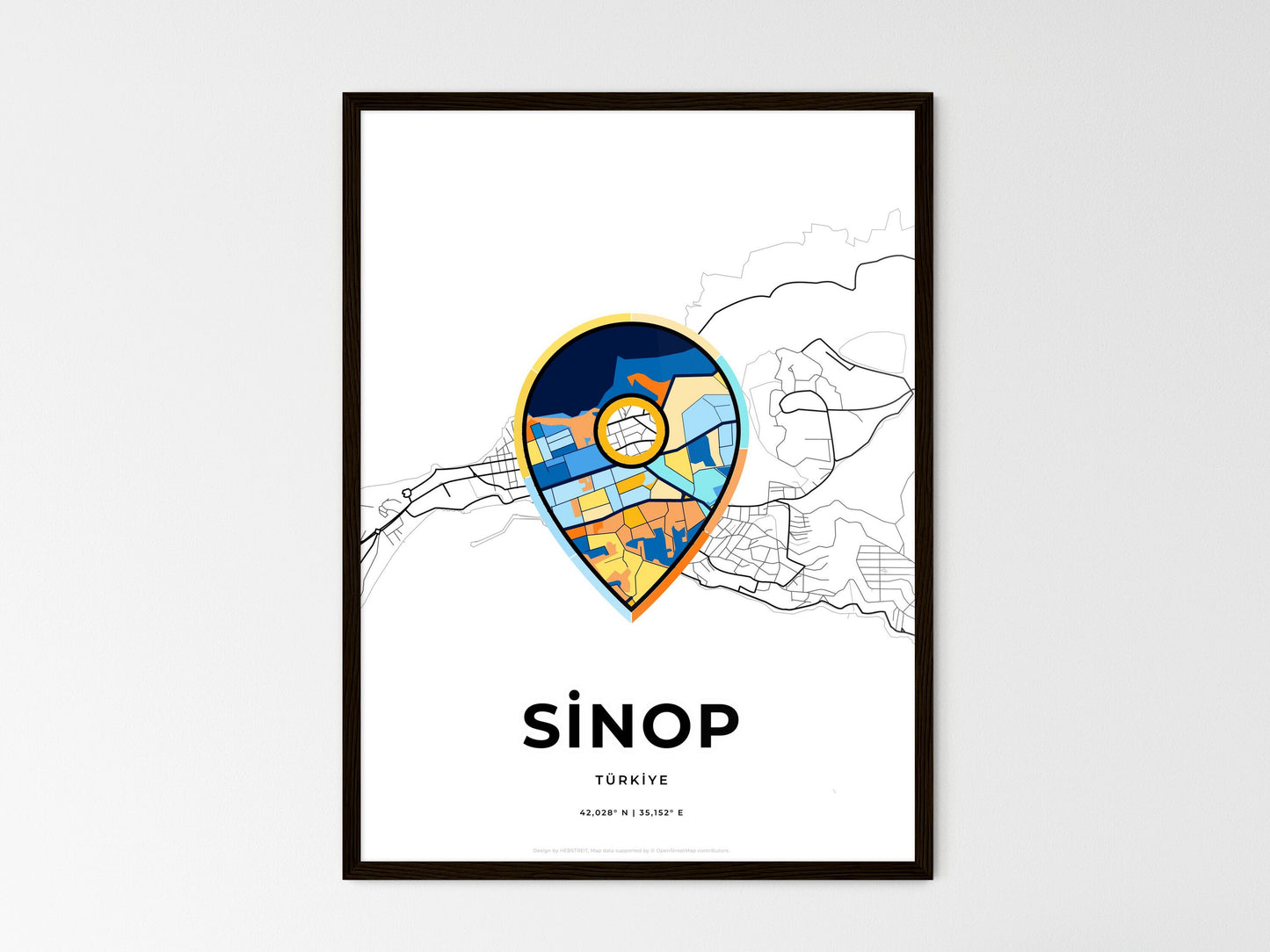 Sinop Turkey wedding art map with pointer icon