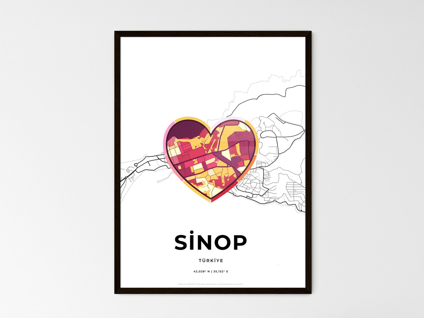 Sinop Turkey wedding art map with heart icon
