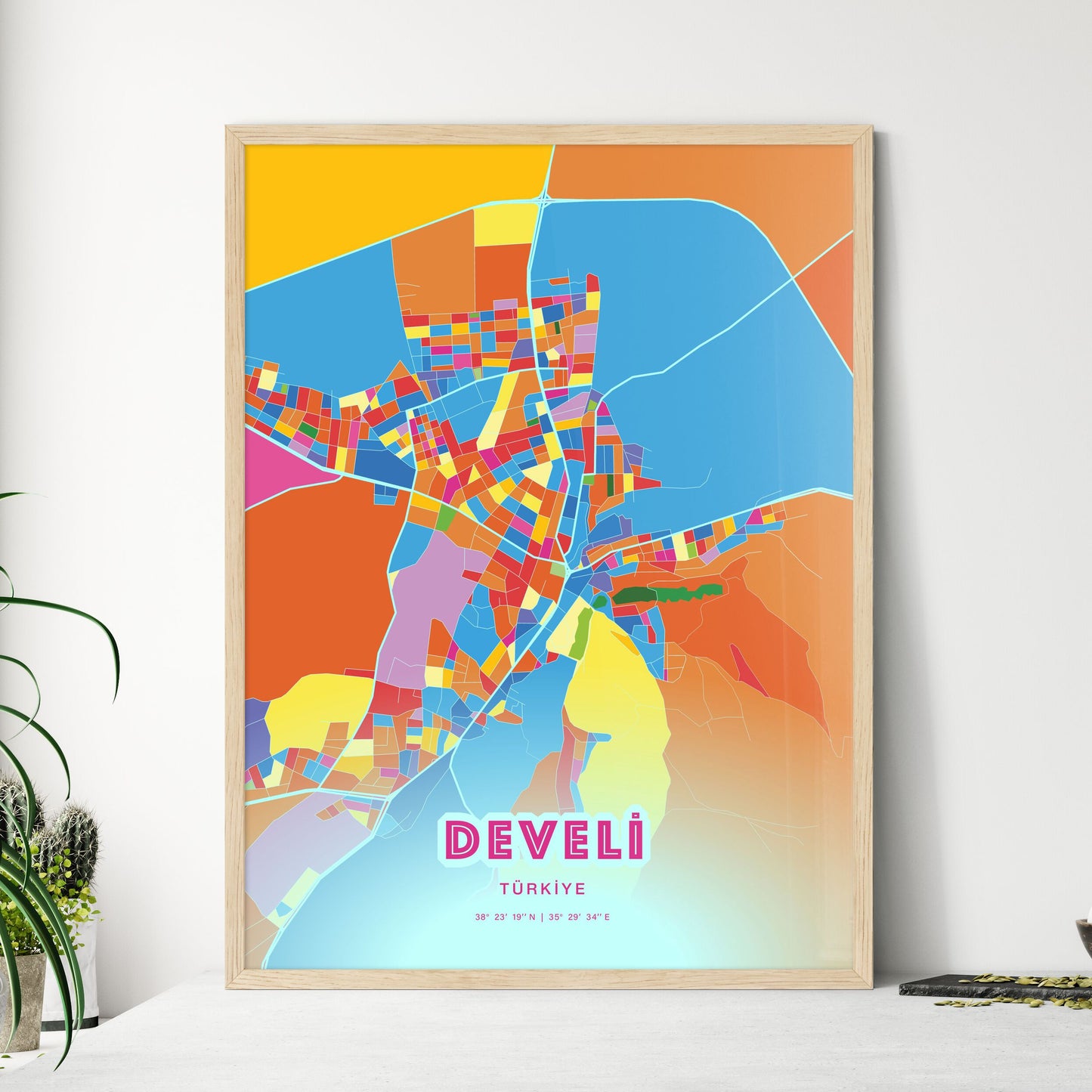 Colorful DEVELI TURKEY Fine Art Map Crazy Colors