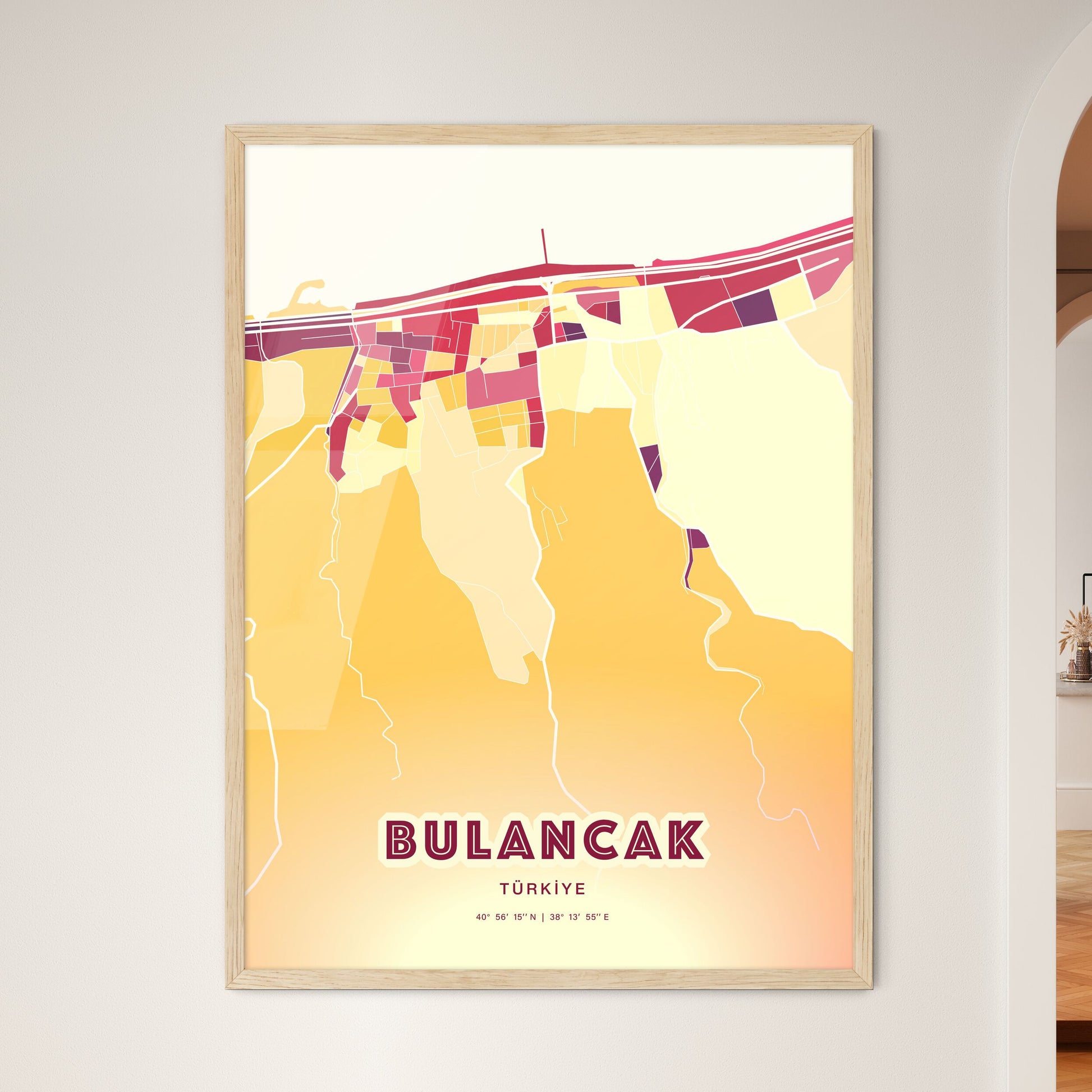 Colorful BULANCAK TURKEY Fine Art Map Hot Red