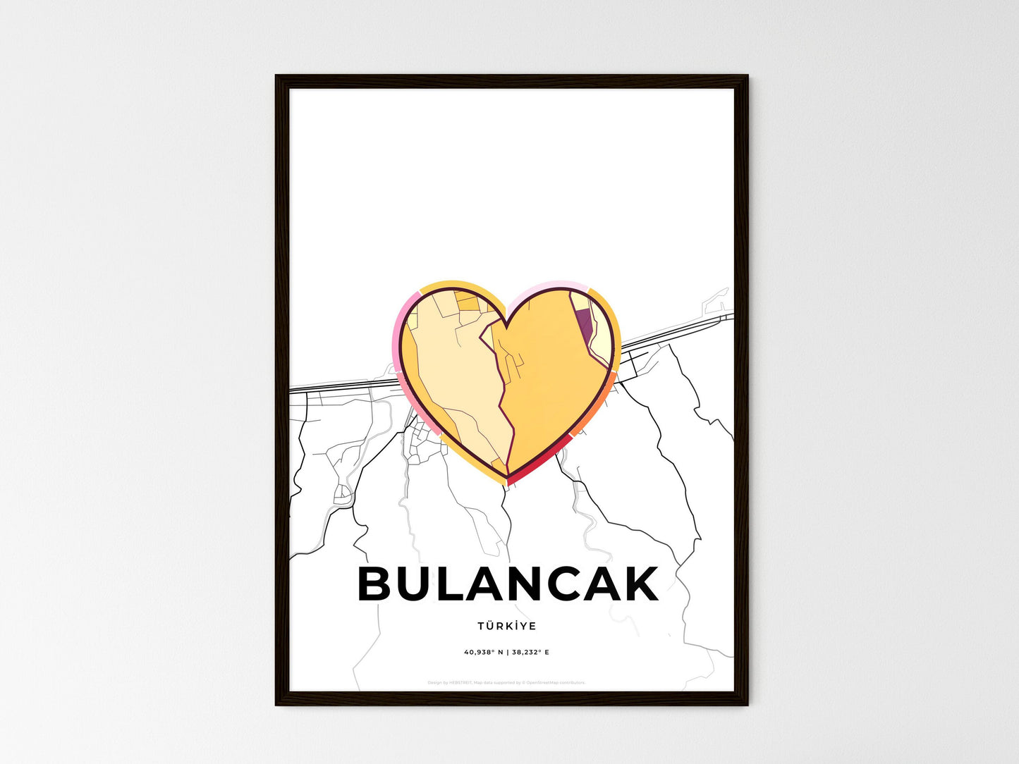 Bulancak Turkey wedding art map with heart icon