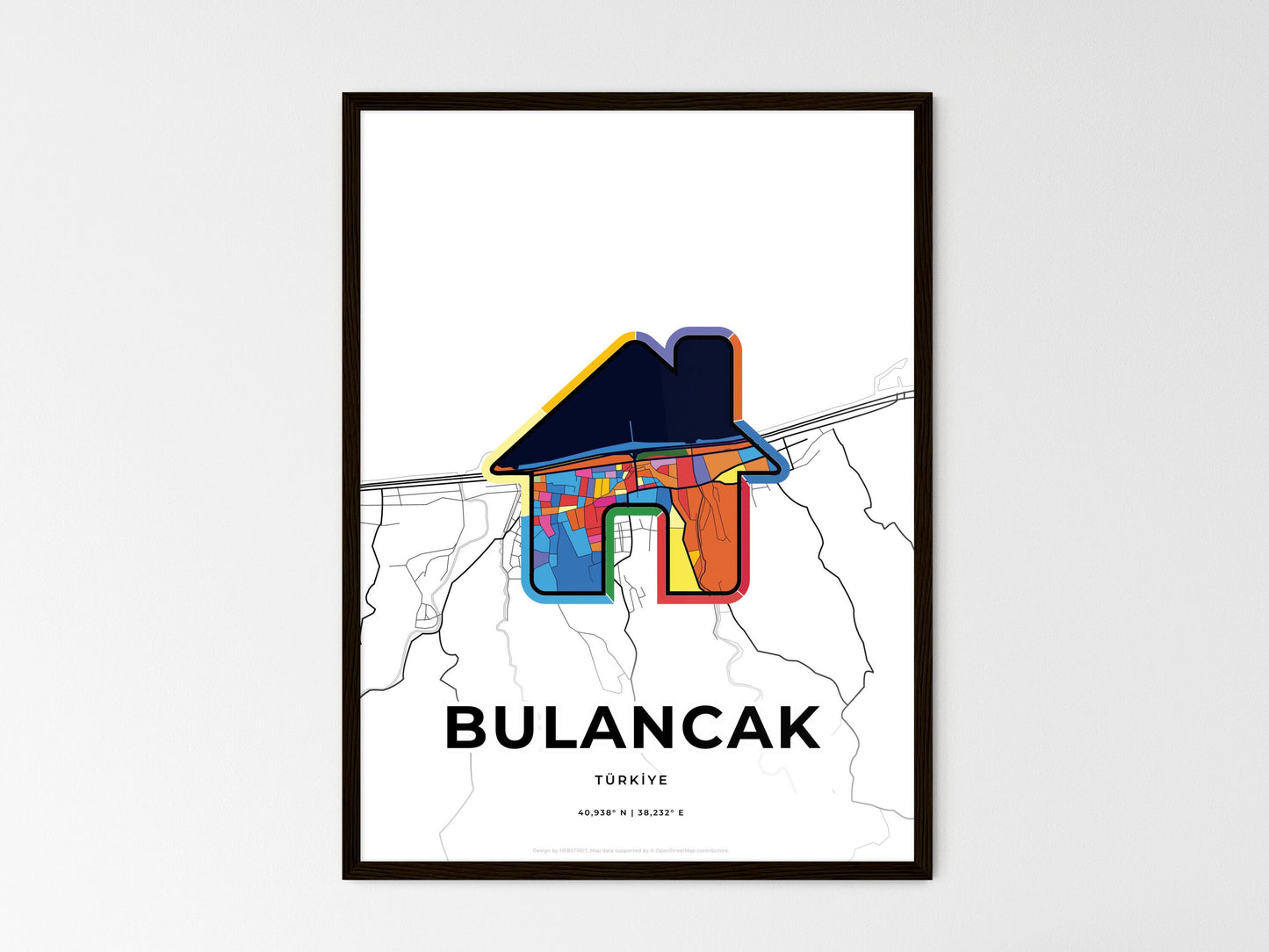 Bulancak Turkey wedding art map with home icon