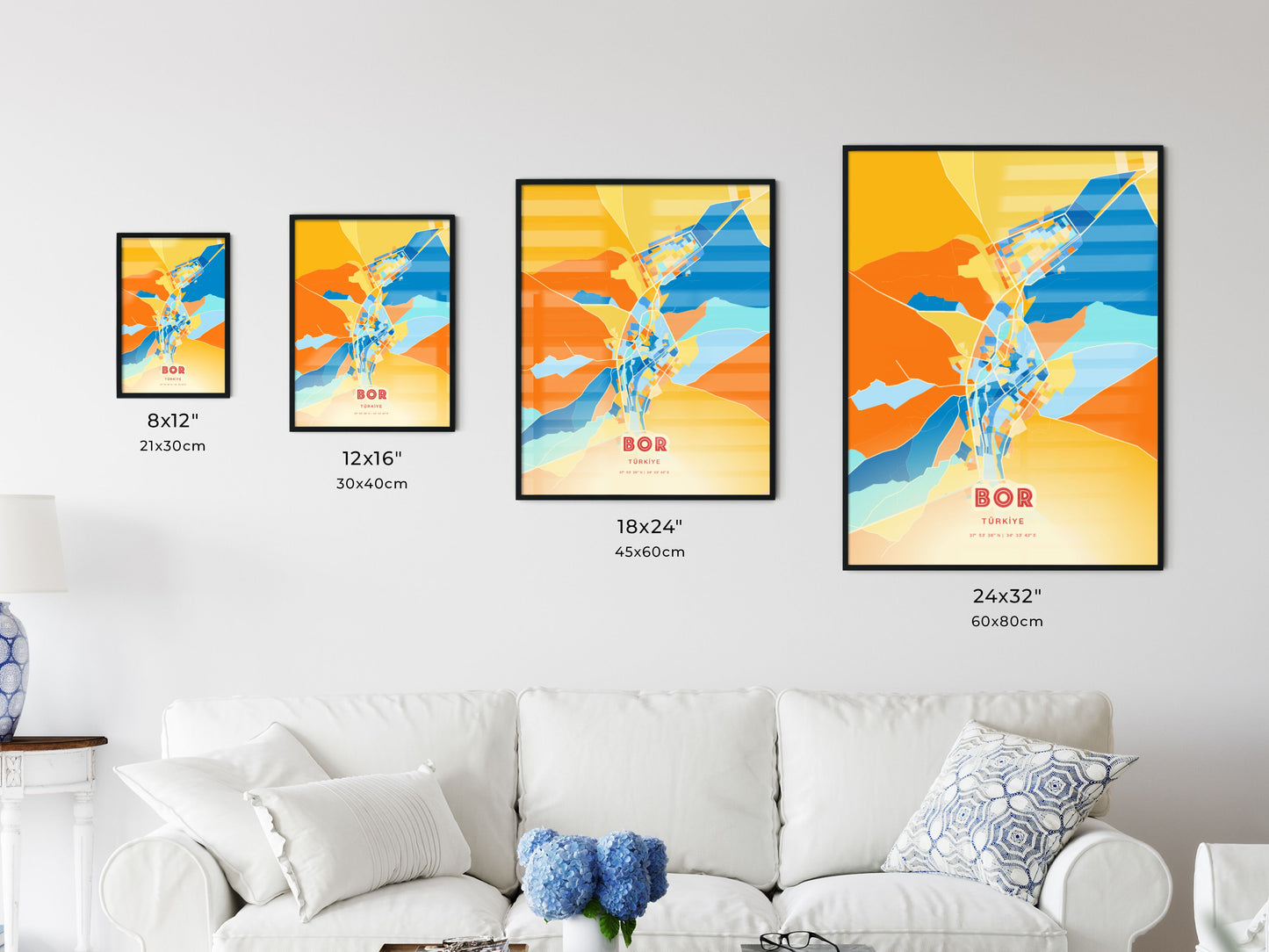 Colorful BOR TURKEY Fine Art Map Blue Orange