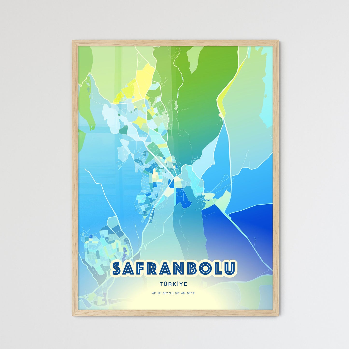 Colorful SAFRANBOLU TURKEY Fine Art Map Cool Blue