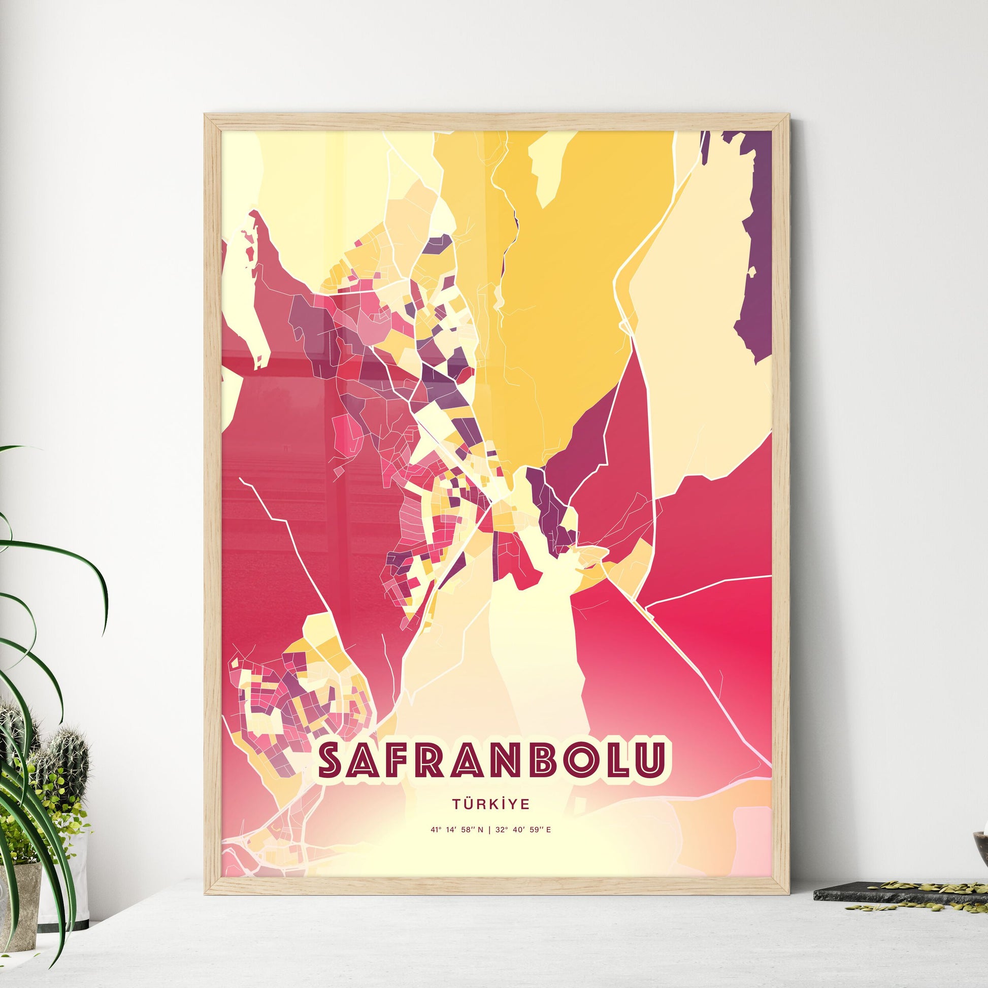 Colorful SAFRANBOLU TURKEY Fine Art Map Hot Red