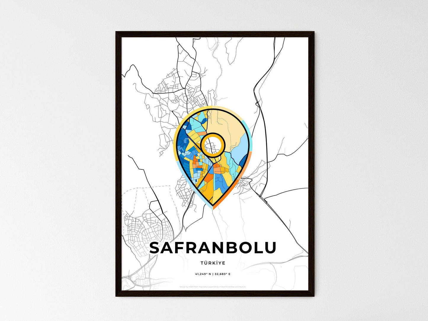 Safranbolu Turkey wedding art map with pointer icon