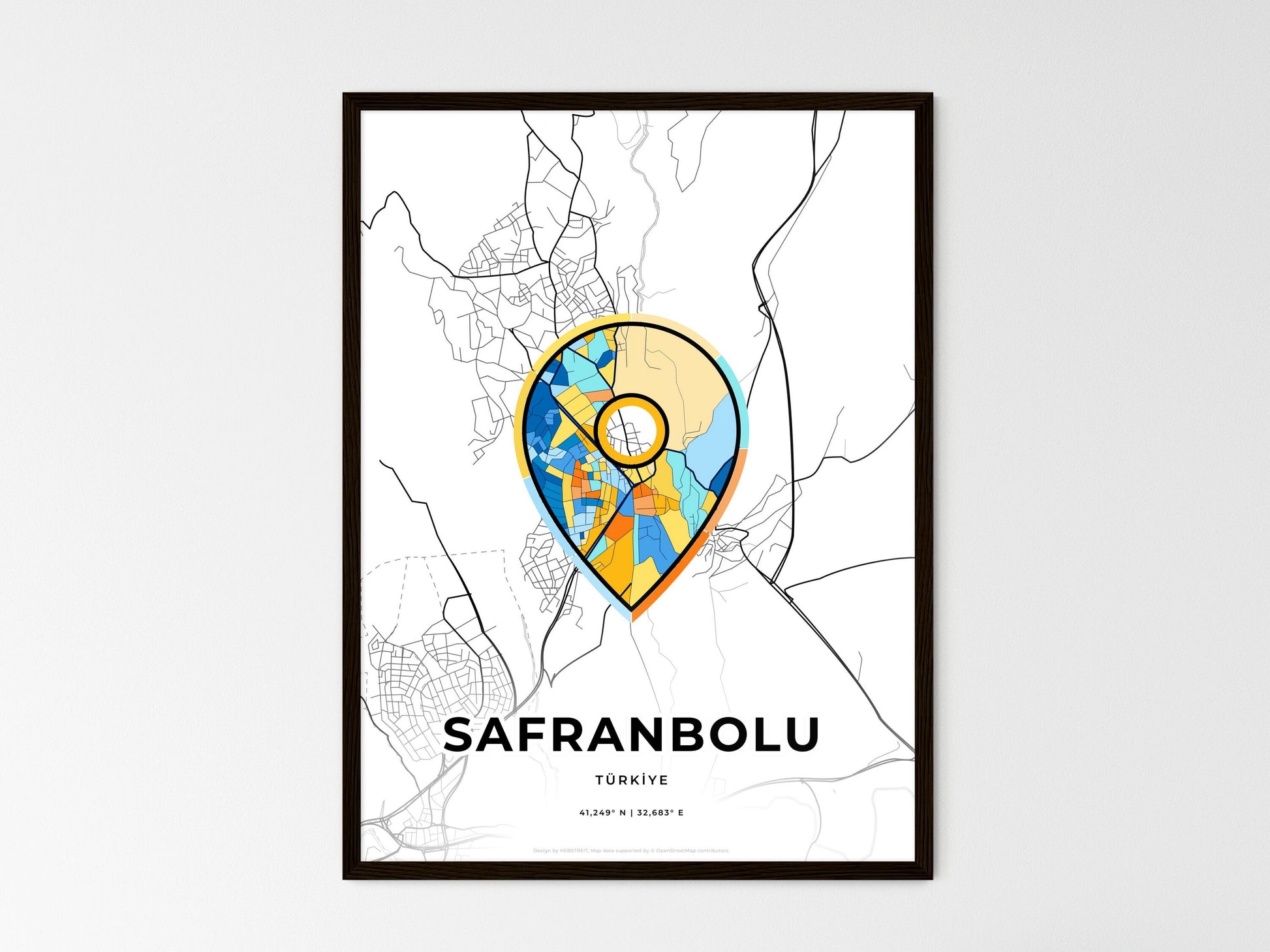 Safranbolu Turkey wedding art map with pointer icon