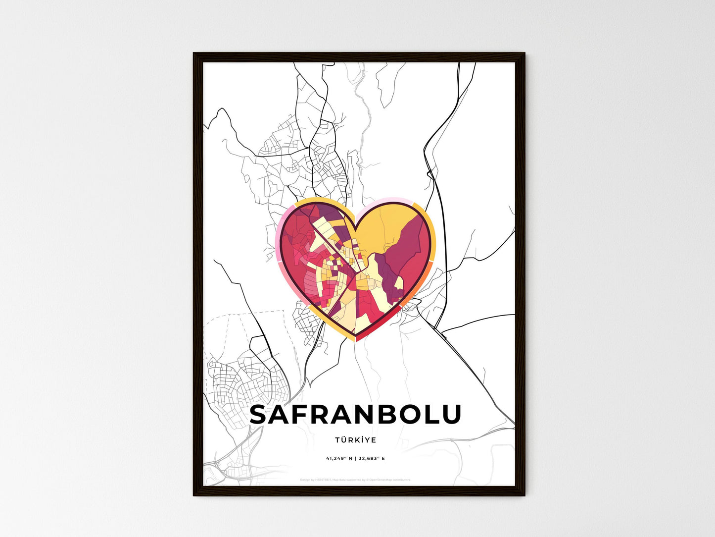 Safranbolu Turkey wedding art map with heart icon