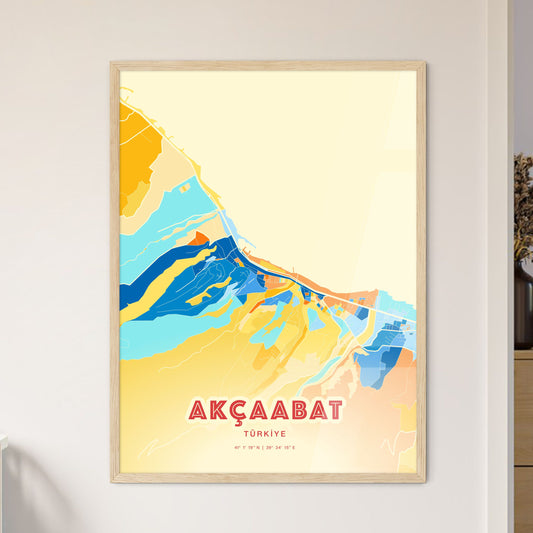 Colorful AKÇAABAT TURKEY Fine Art Map Blue Orange