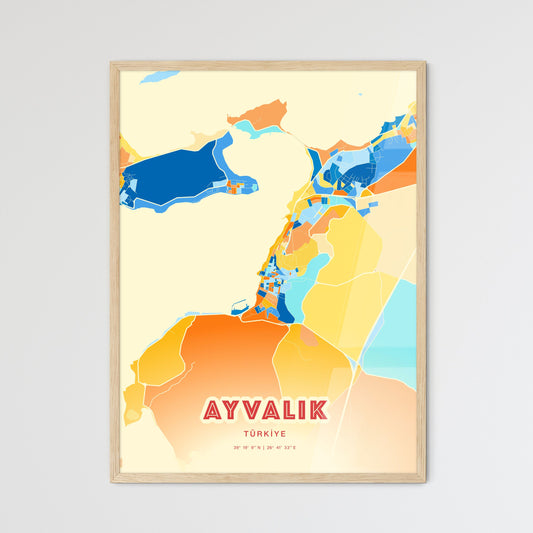 Colorful AYVALIK TURKEY Fine Art Map Blue Orange