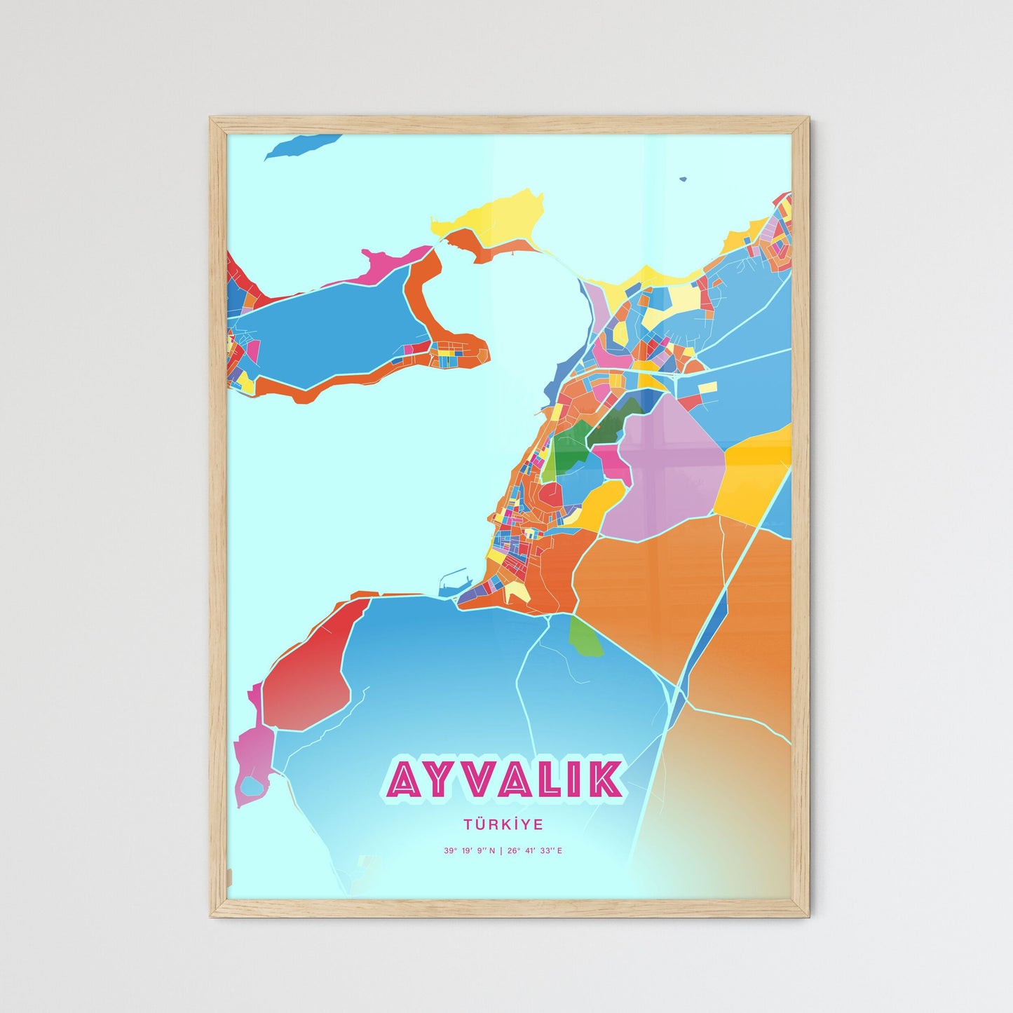 Colorful AYVALIK TURKEY Fine Art Map Crazy Colors