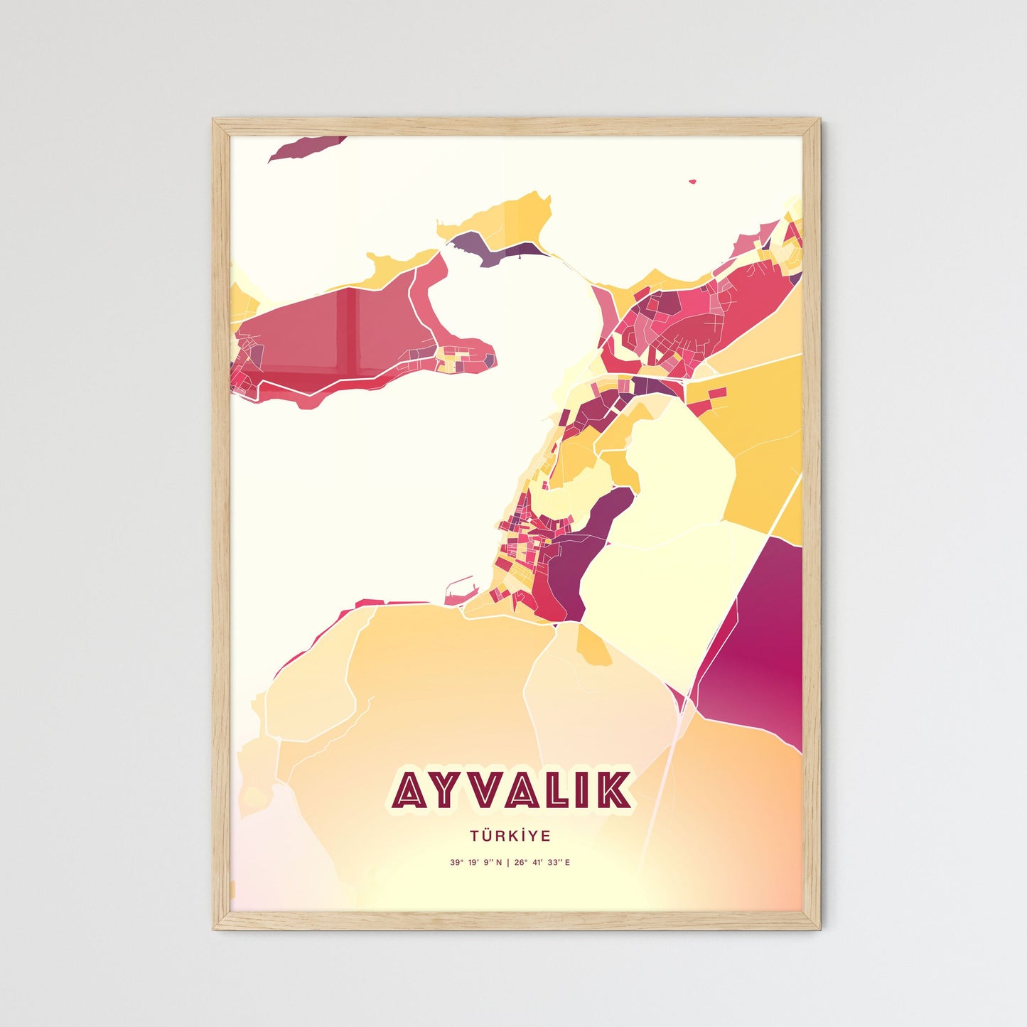 Colorful AYVALIK TURKEY Fine Art Map Hot Red