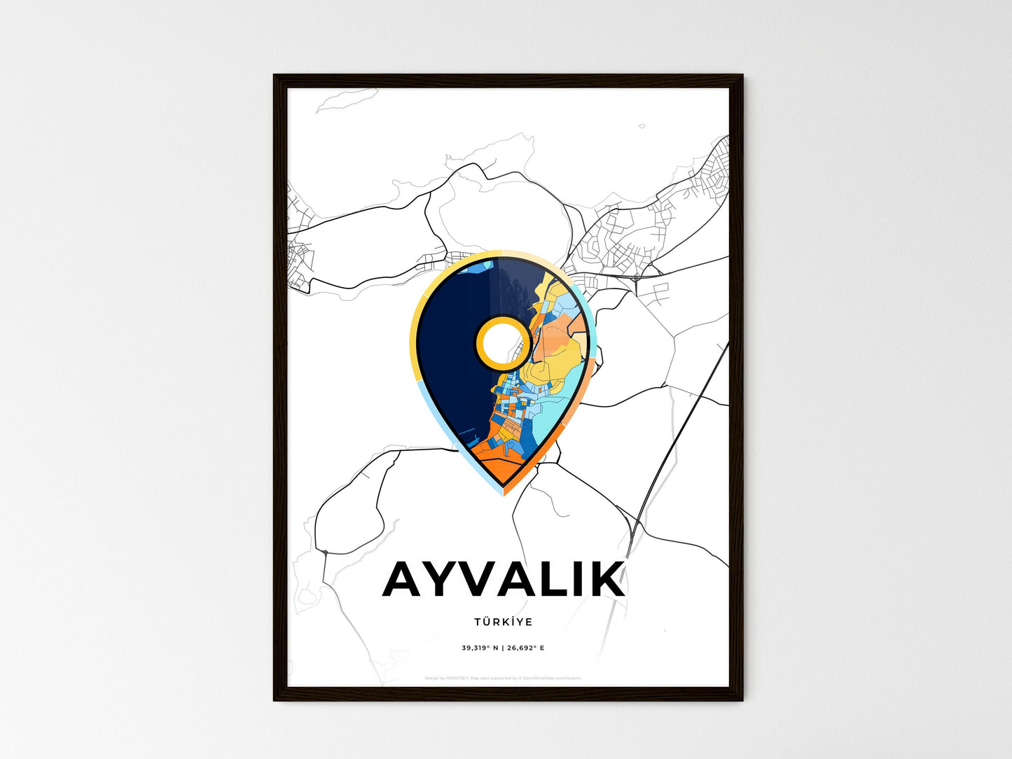Ayvalik Turkey wedding art map with pointer icon