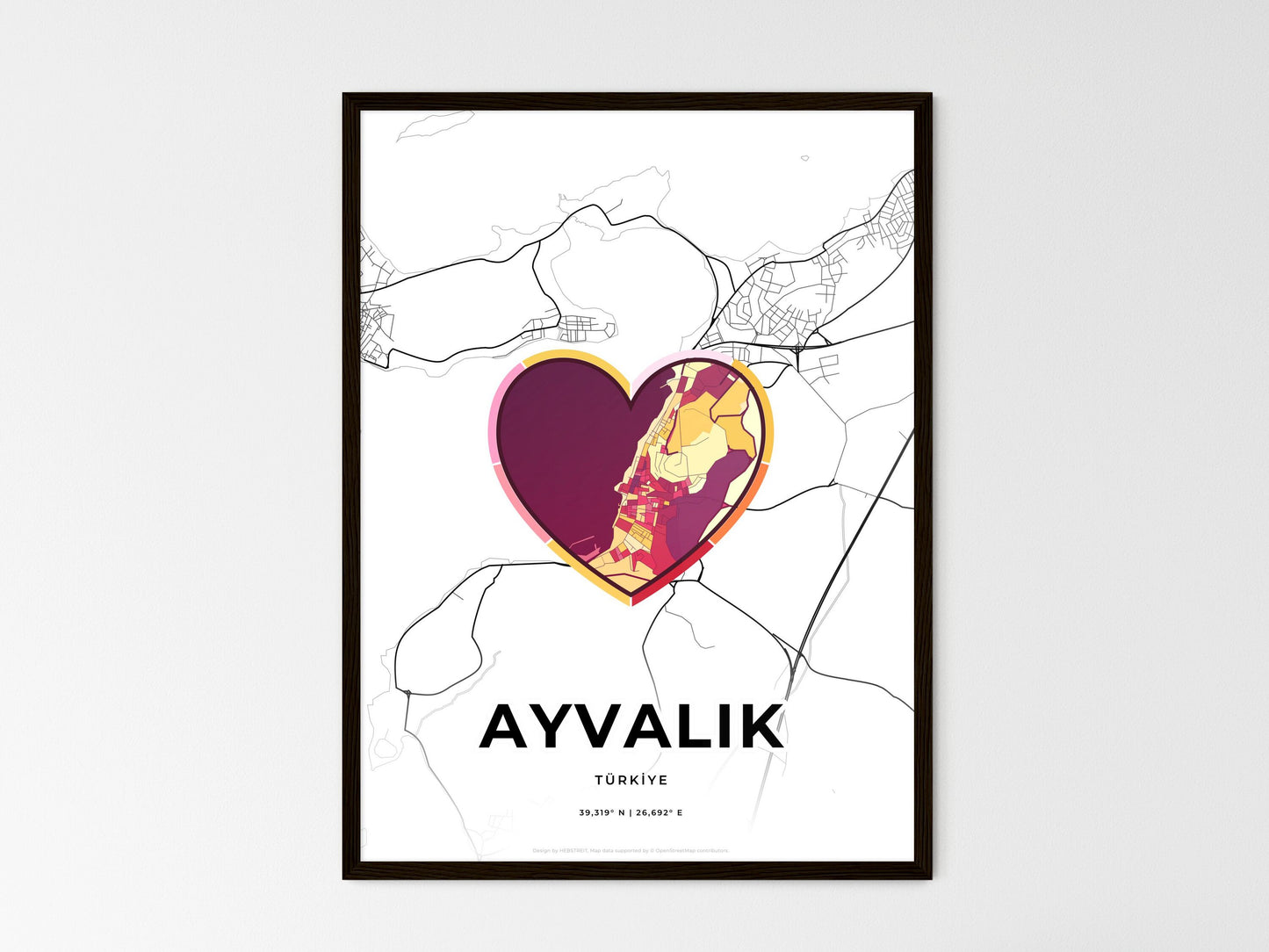 Ayvalik Turkey wedding art map with heart icon